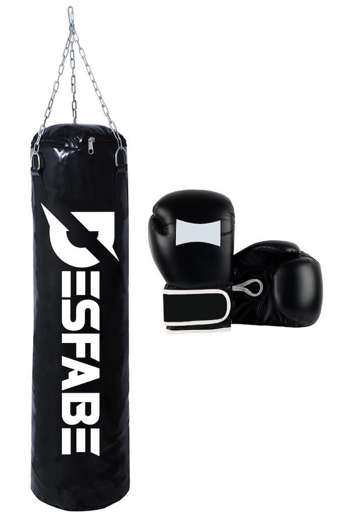 Desfabe Boxing Star 70x25 Cm Zincirli Boks Kum Torbası Siyah +Eldiveni