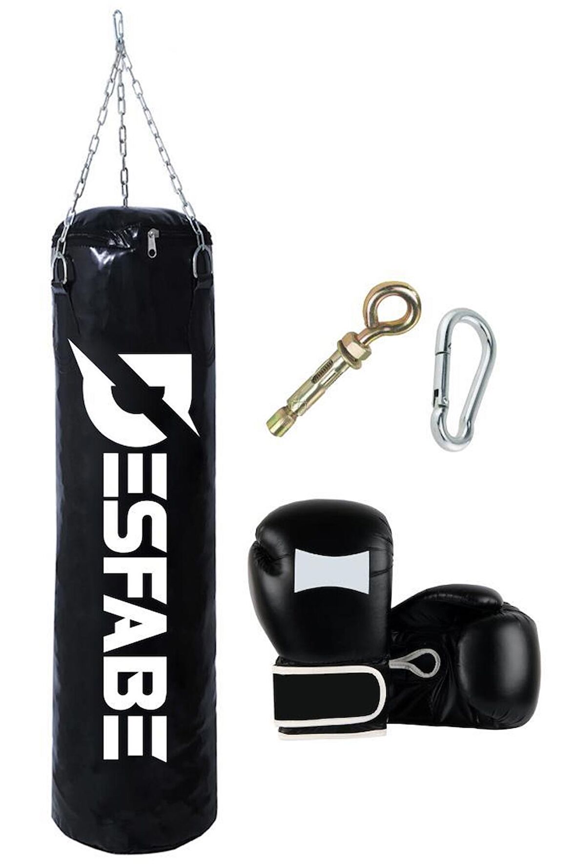 Desfabe Boxing Star 70x25 Cm Zincirli Boks Kum Torbası Siyah +Askı Aparatı+Boks Eldiveni