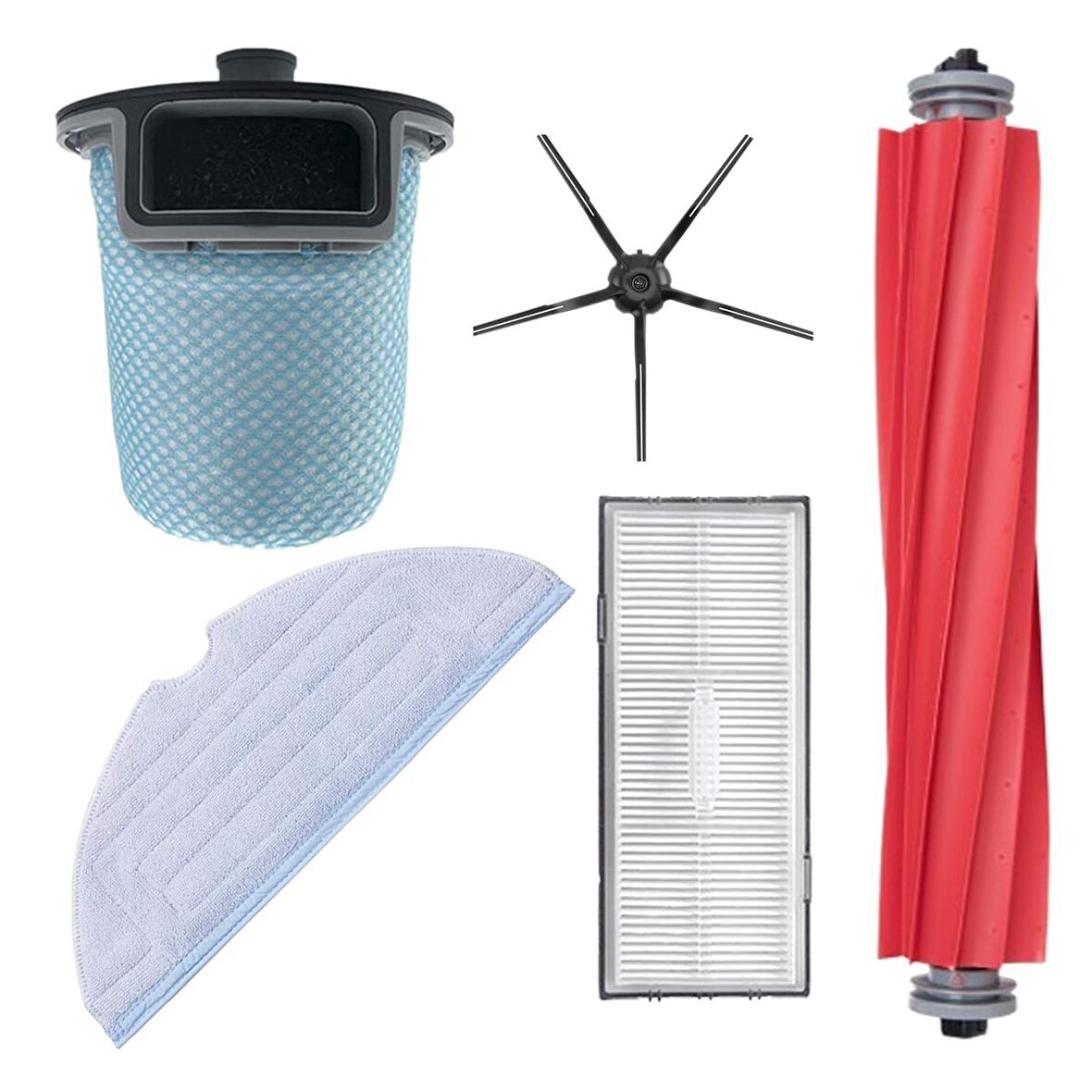 Roborock S7 Sonic Max V T7S Plus Uyumlu 5 Parça Yedek Filtre Fırça Seti Siyah