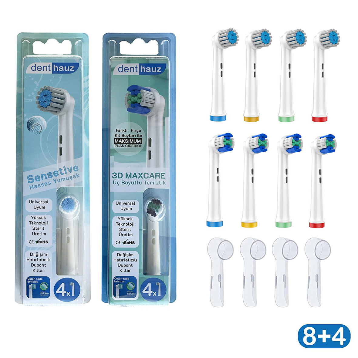 Süper set Sensetive + 3D Maxcare Oral-B Uyumlu Diş Fırçası Başlıkları + Fırça Koruma Kapağı
