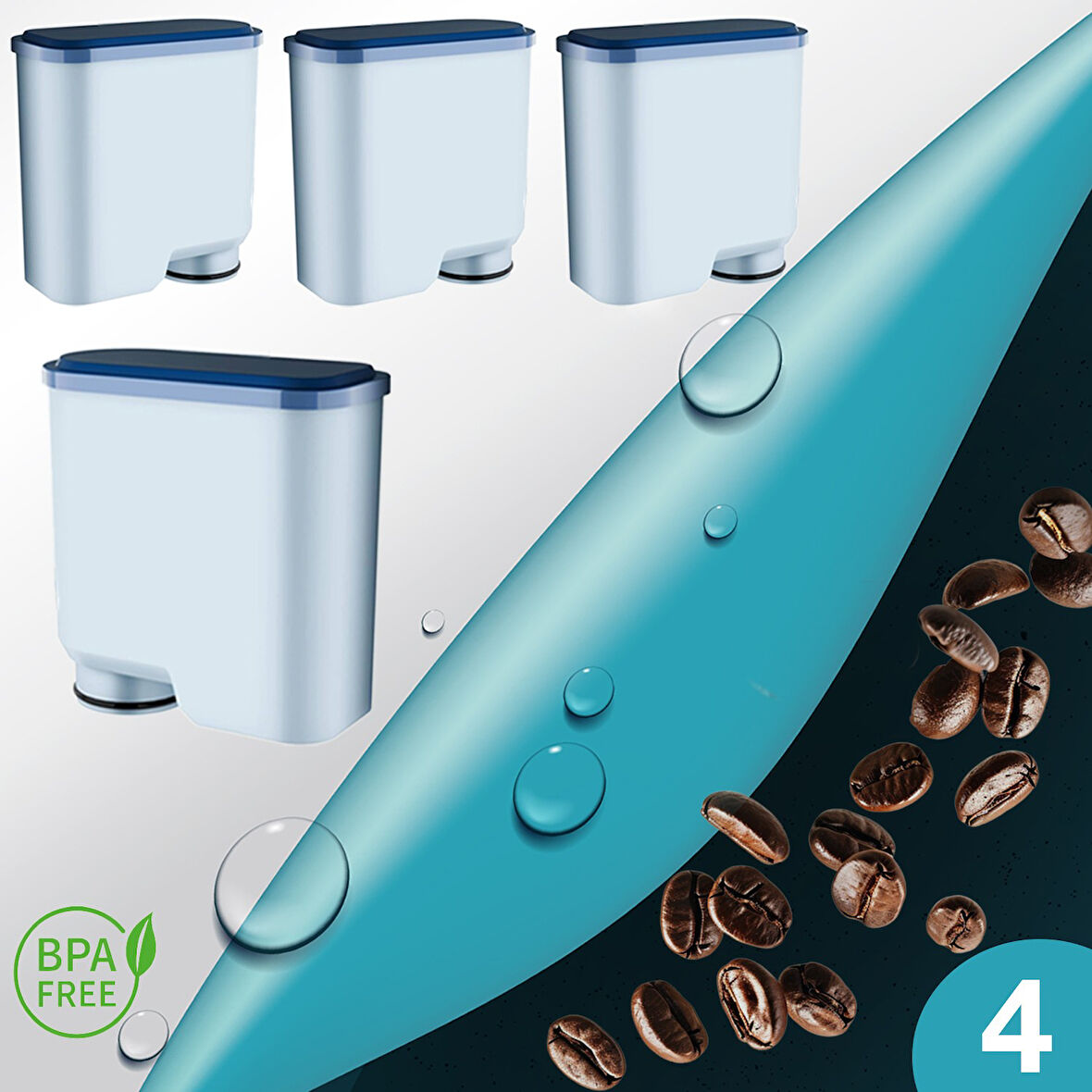 Pure Kafe PH012 - Philips Saeco Aquaclean için 4 Adet Kahve Makinesi Su Filtresi 