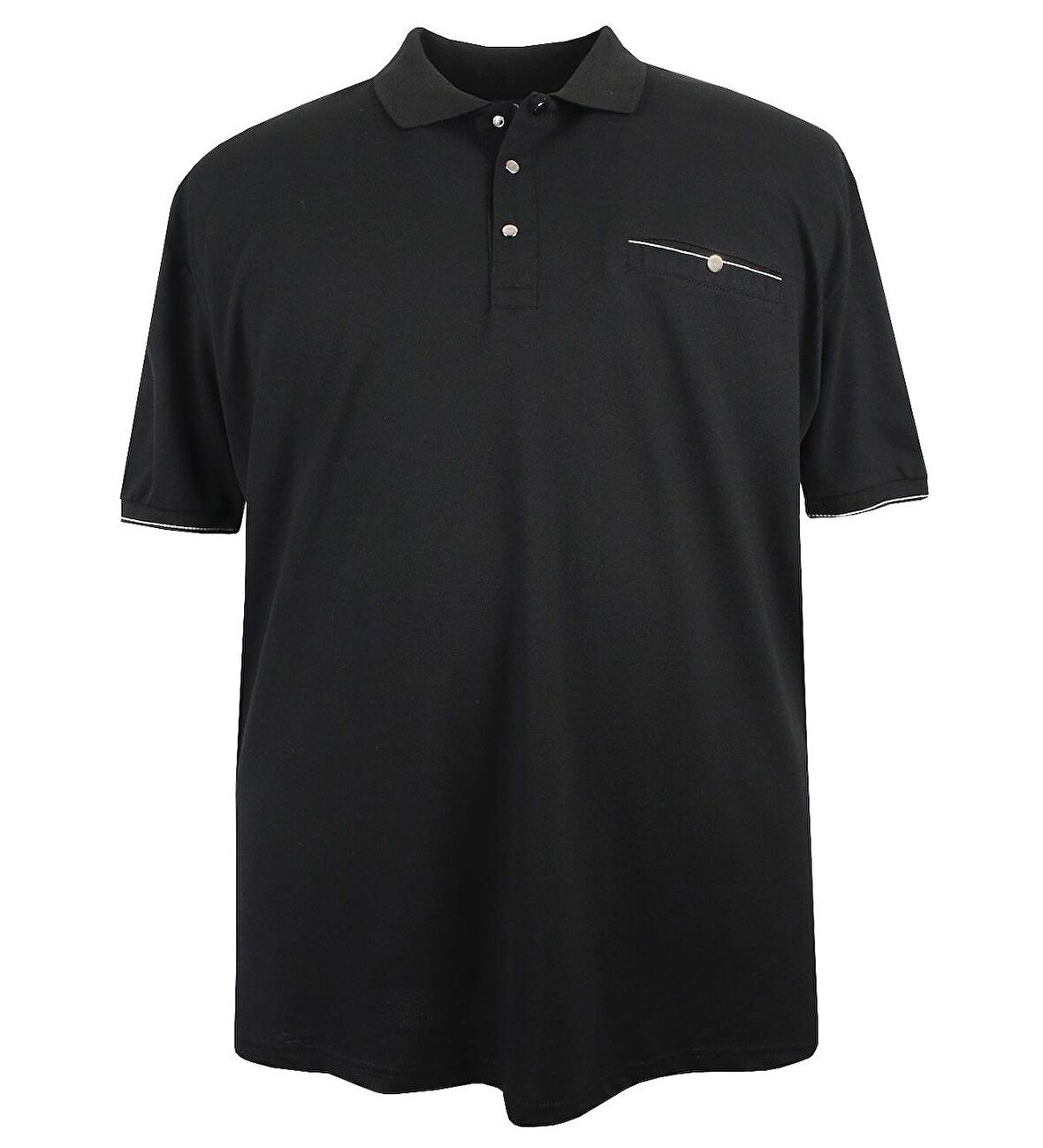 Büyük Beden Polo Yaka Tişört Cepli Pike Siyah