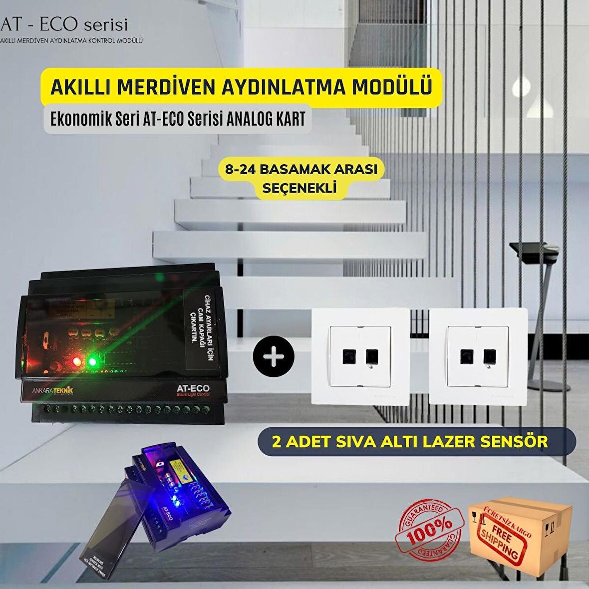 18 Kanal AT-ECO Akıllı Merdiven Ray Tipi Modül+ 2 Lazer sensör 