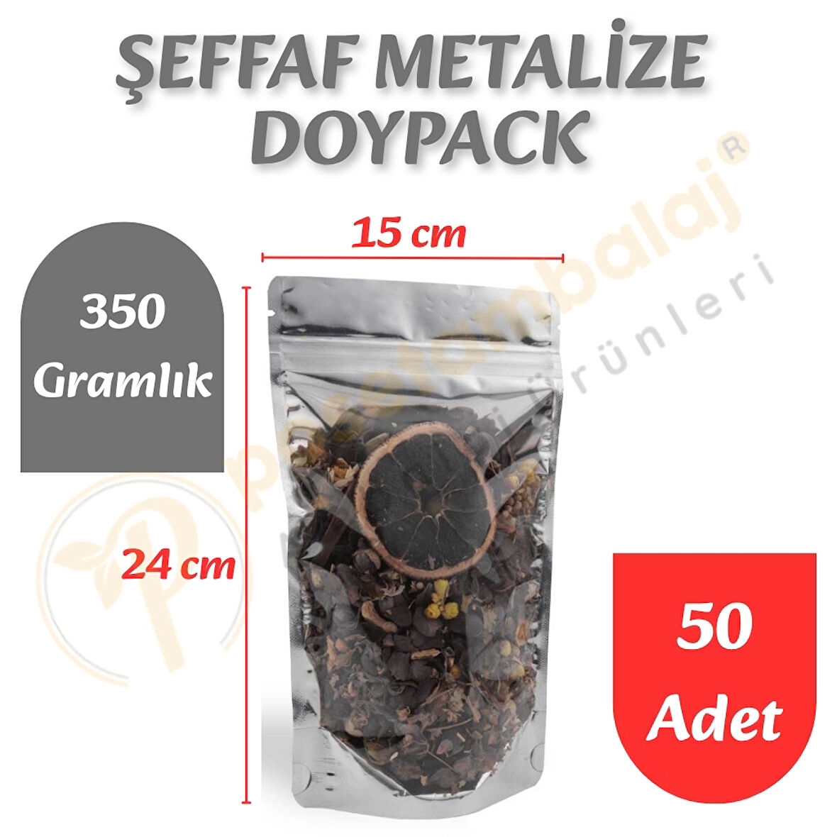 Şeffaf Metalize Doypack 15x24x8 cm (50 Adet)