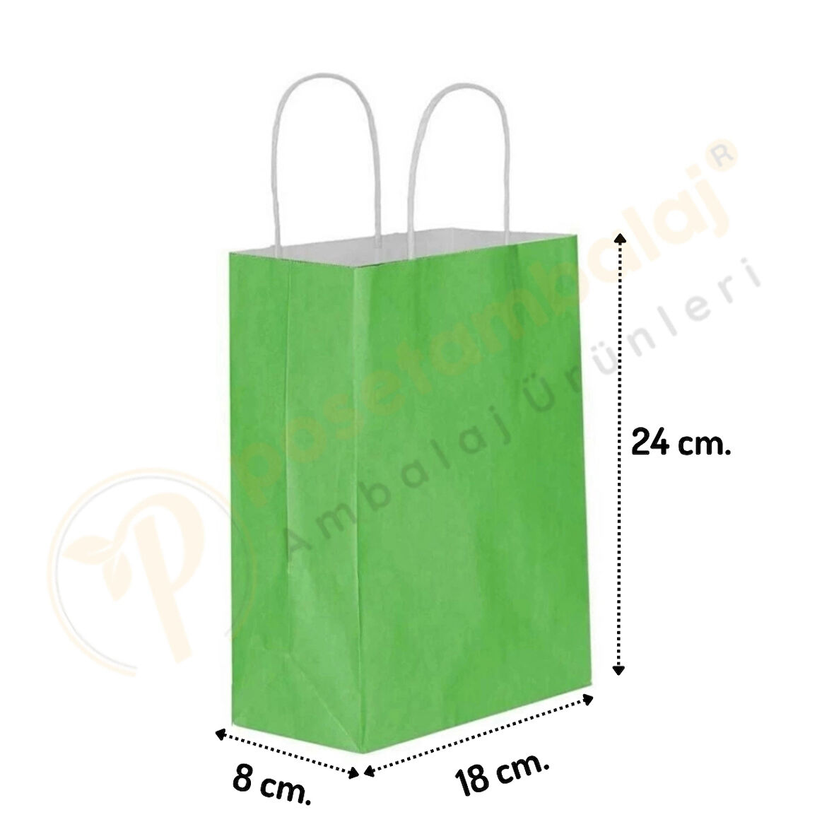 Yeşil Kraft Çanta Küçük Boy 18x8x24 cm 25 Adet