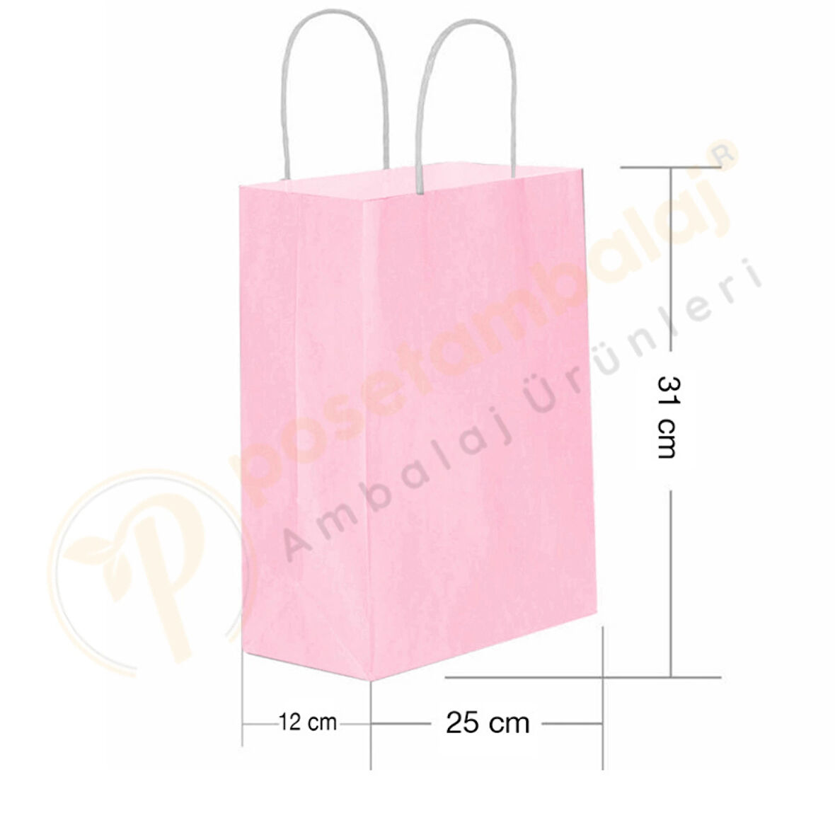 Pembe Kraft Çanta Orta Boy 25x12x31 cm 25 Adet