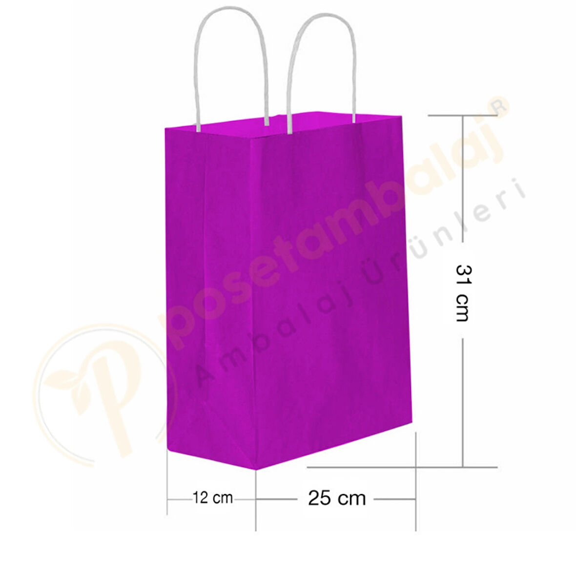 Lila Kraft Çanta Orta Boy 25x12x31 cm 25 Adet