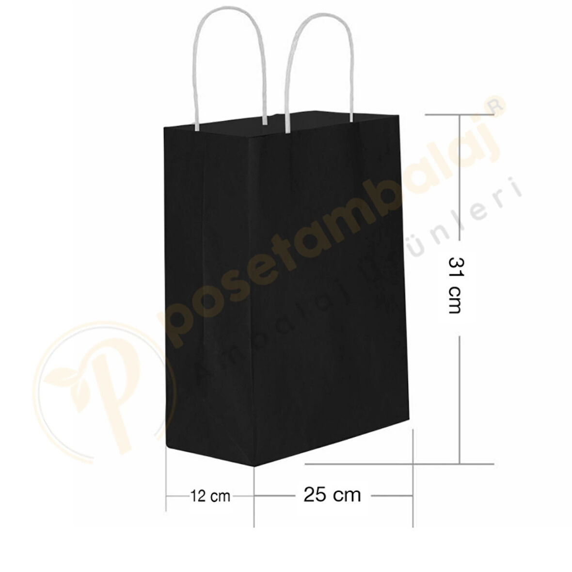 Siyah Kraft Çanta Orta Boy 25x12x31 cm 25 Adet