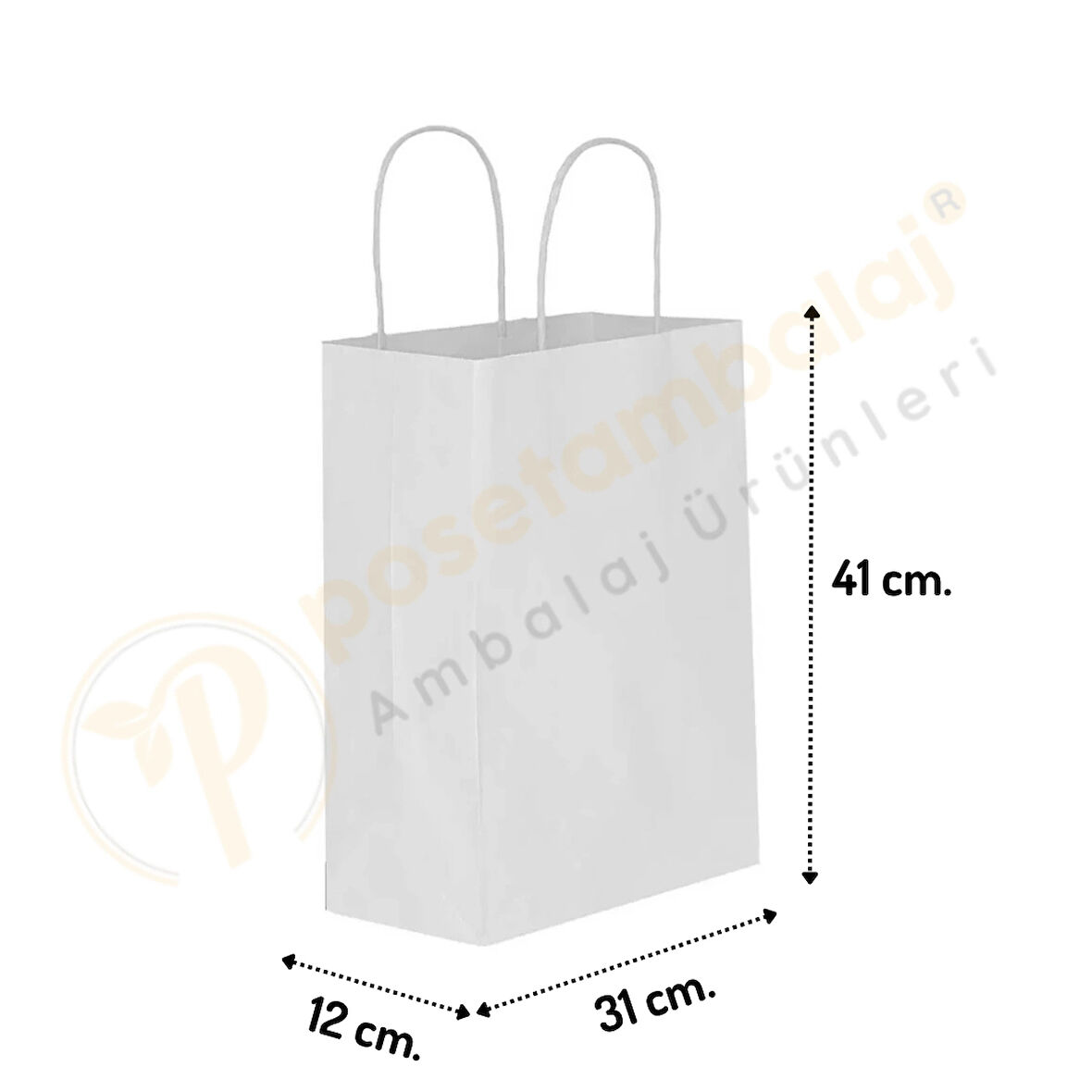 Beyaz Kraft Çanta Büyük Boy 31x12x41 cm 25 Adet