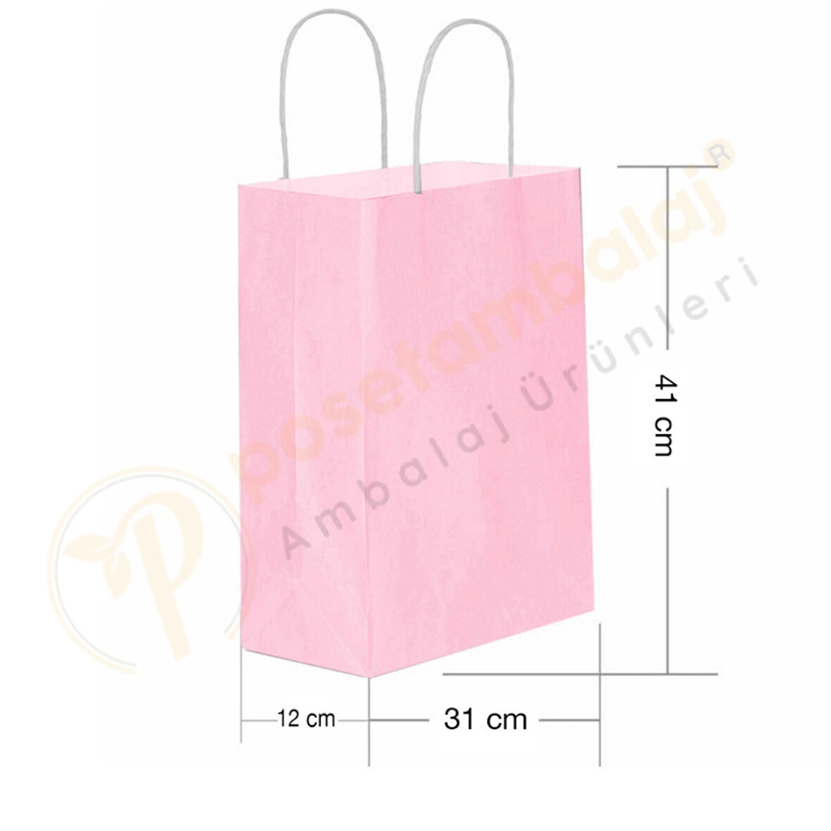 Pembe Kraft Çanta Büyük Boy 31x12x41 cm 25 Adet