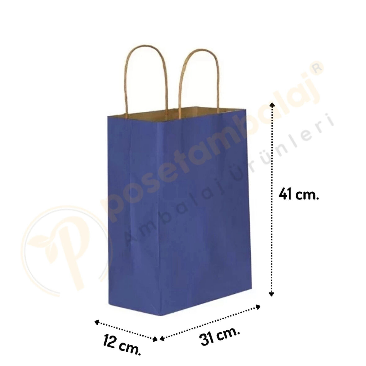 Lacivert Kraft Çanta Büyük Boy 31x12x41 cm 25 Adet
