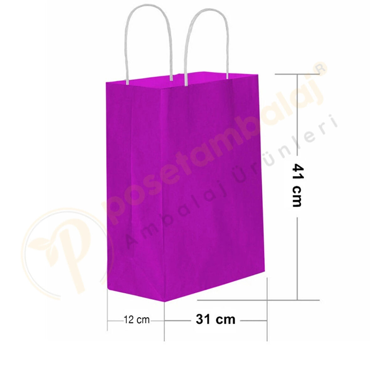 Lila Kraft Çanta Büyük Boy 31x12x41 cm 25 Adet