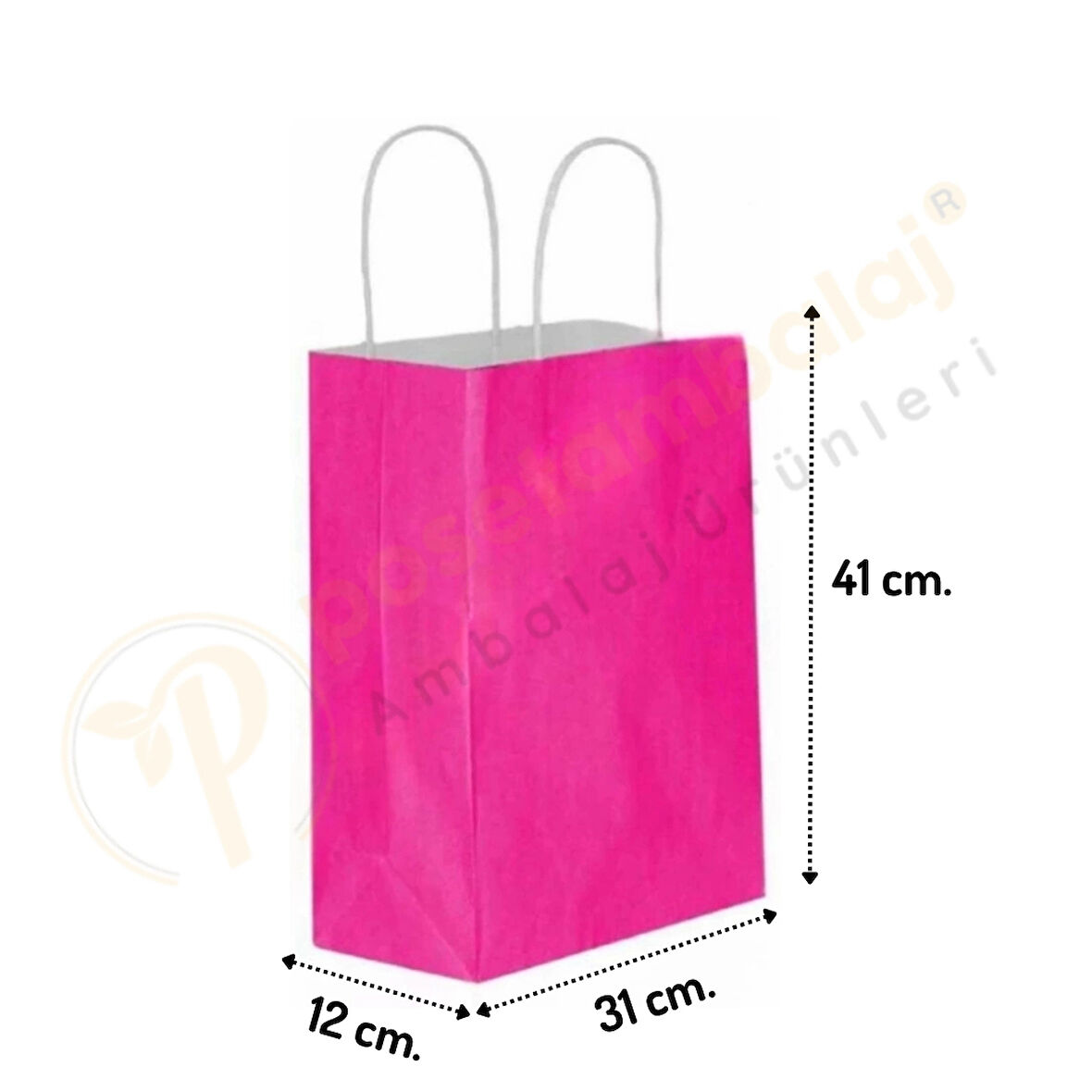 Fuşya Kraft Çanta Büyük Boy 31x12x41 cm 25 Adet