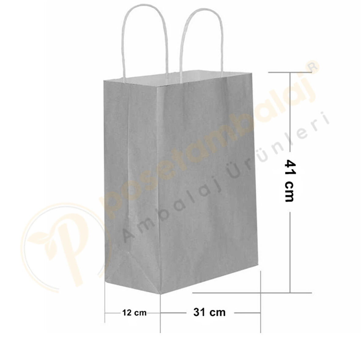 Gümüş Kraft Çanta Büyük Boy 31x12x41 cm 25 Adet