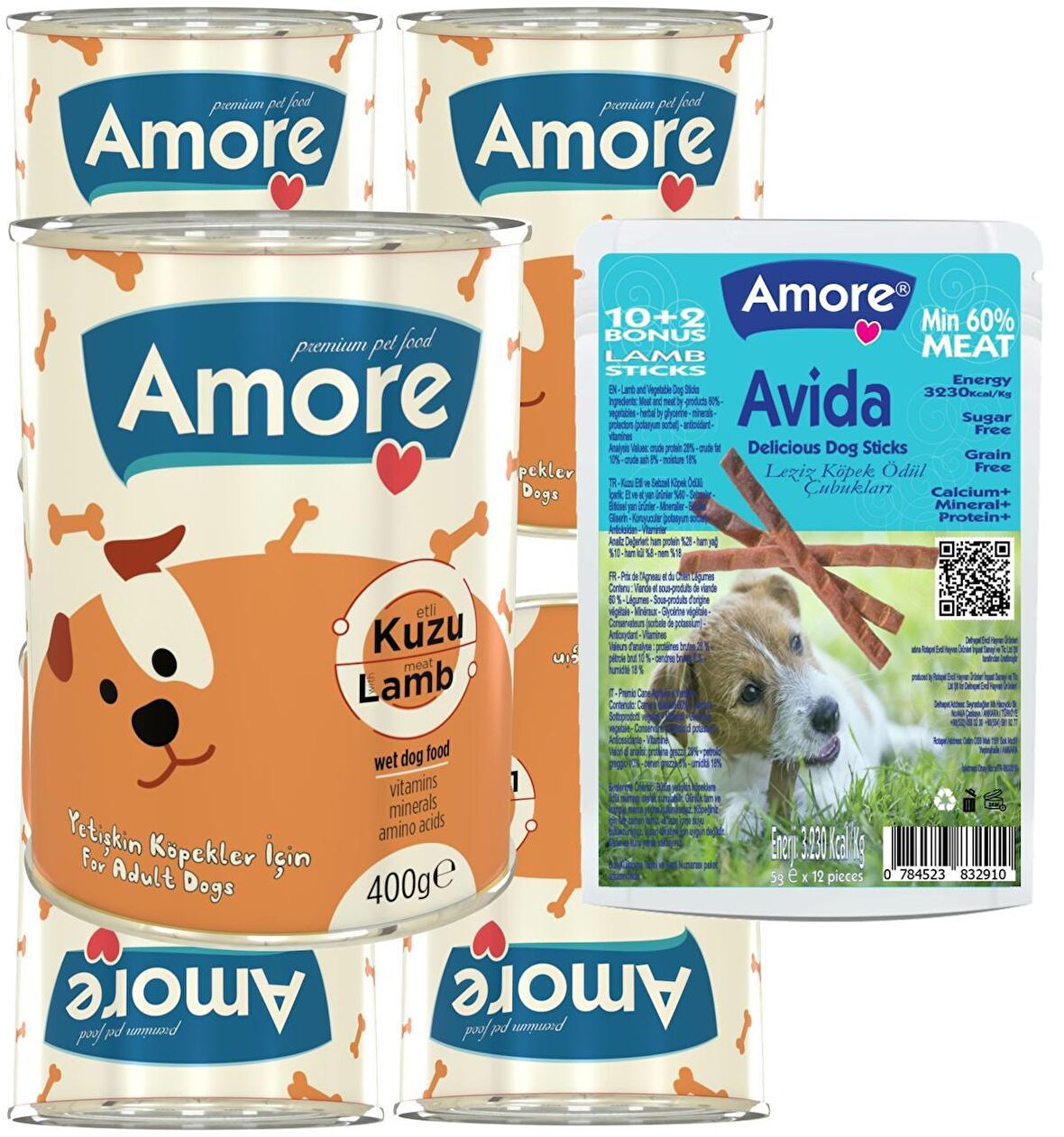 Kuzu Parça Etli Köpek Konservesi 5li, Avida Lamb Sticks Ödül Çubukları 12li