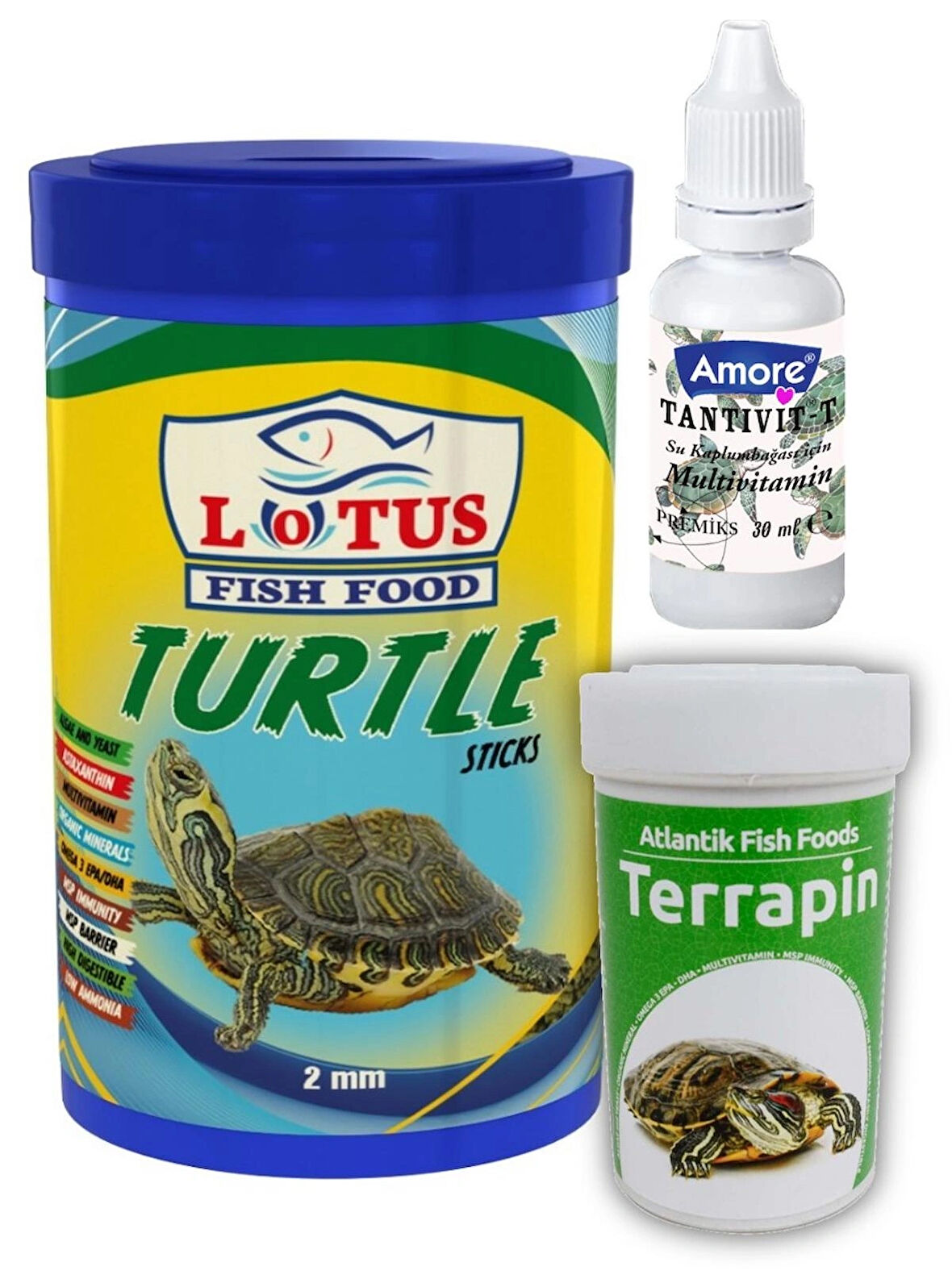 Kaplumbağa Yemi 1000ml, terrapin 100 ml Turtle Sticks, Multivitamin Seti