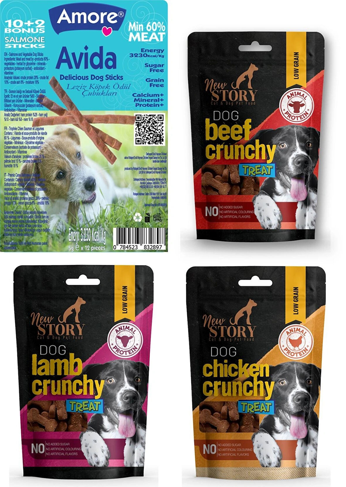 Kemik Şeklinde 3x80gr Yumuşacık Köpek Ödülü Lamb-Beef-Chicken Crunchy, Avida 12li Dog Salmon Sticks