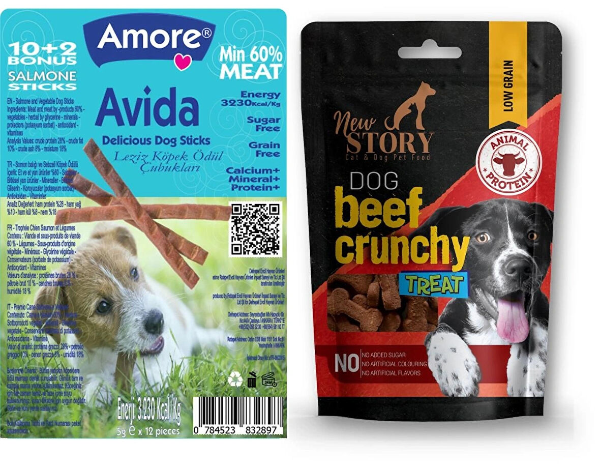 Avida 12li Salmon Sticks, Kemik Şeklinde 80gr Yumuşacık Köpek Ödülü Beef Crunchy