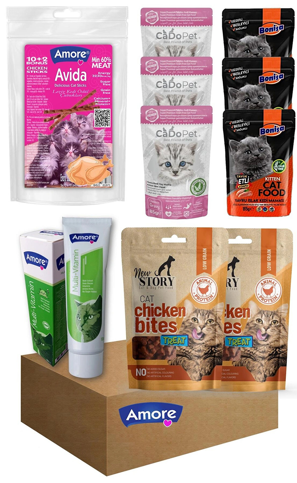 Avida-Kitten-Treats-4 Yavru Kedi Ödül Maması Paketi 6-Punch,2-Bites,12-Sticks,1-Multivitamin