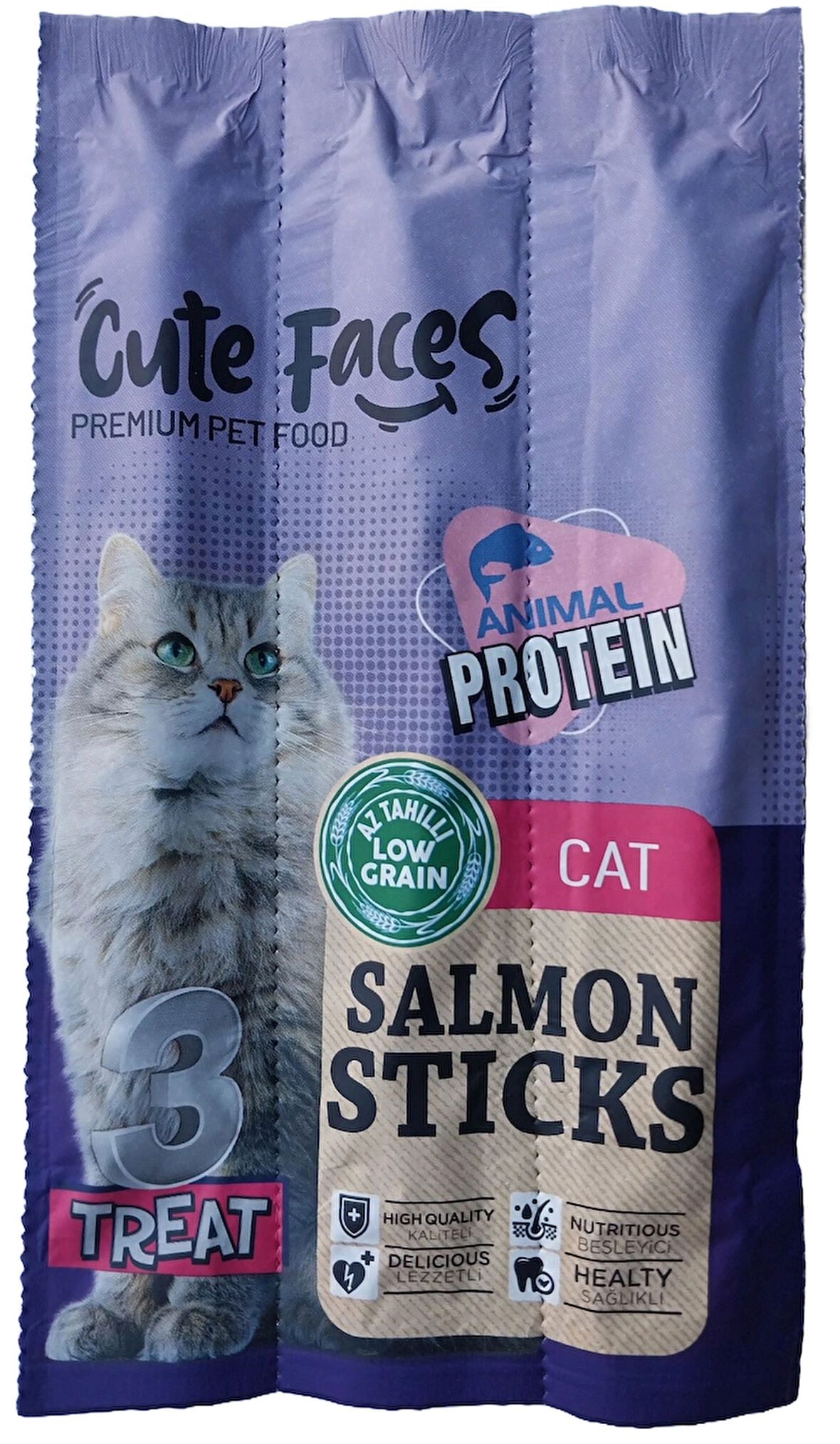 Cute Faces Somonlu 21 adet 3lü Kedi Sticks Ödül Çubukları Salmon-Cat-Sticks
