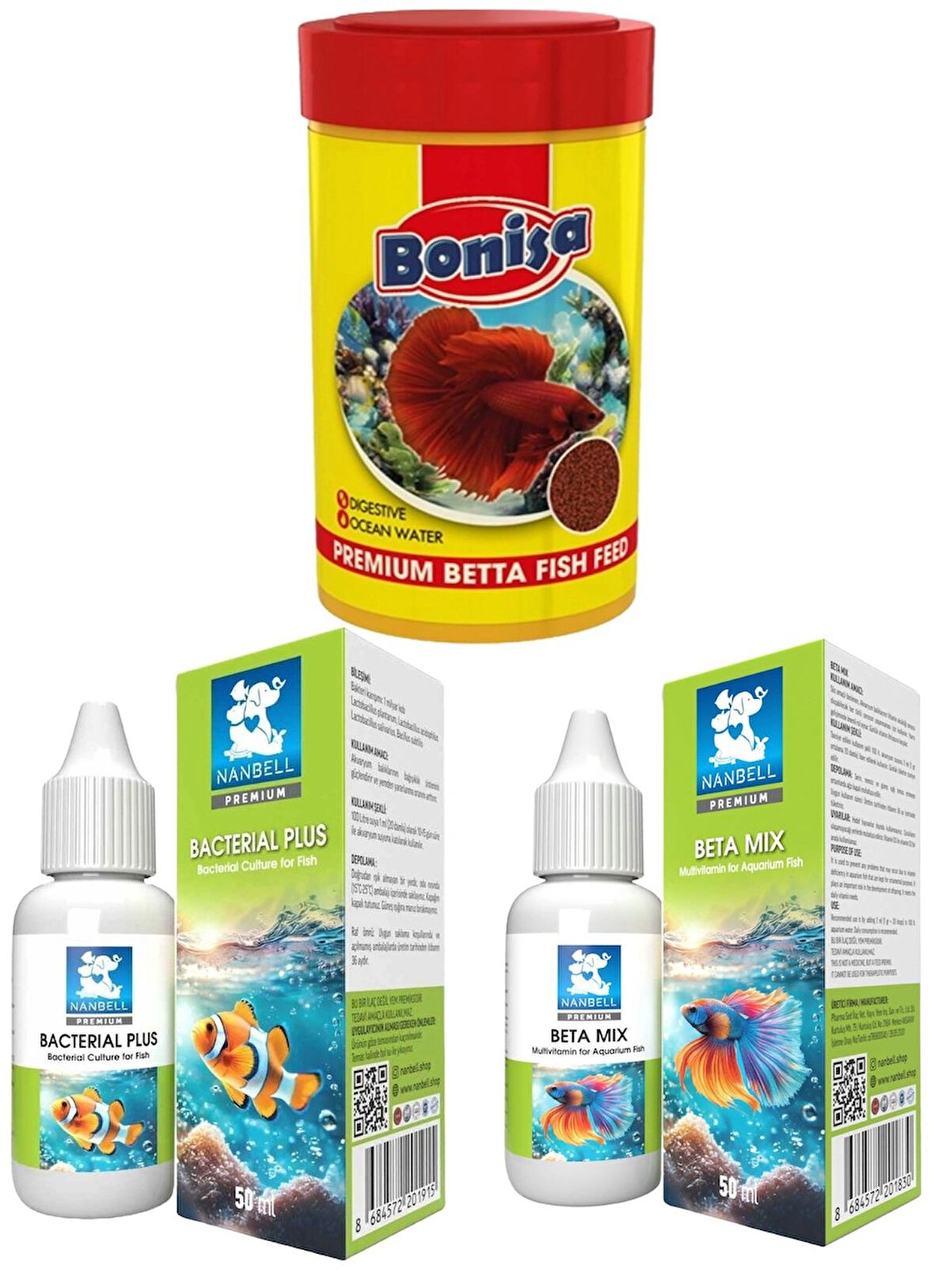 Bonisa Beta Yemi 100ml, Betta Mix Multivitamin 50cc, Bacterial Plus 50cc