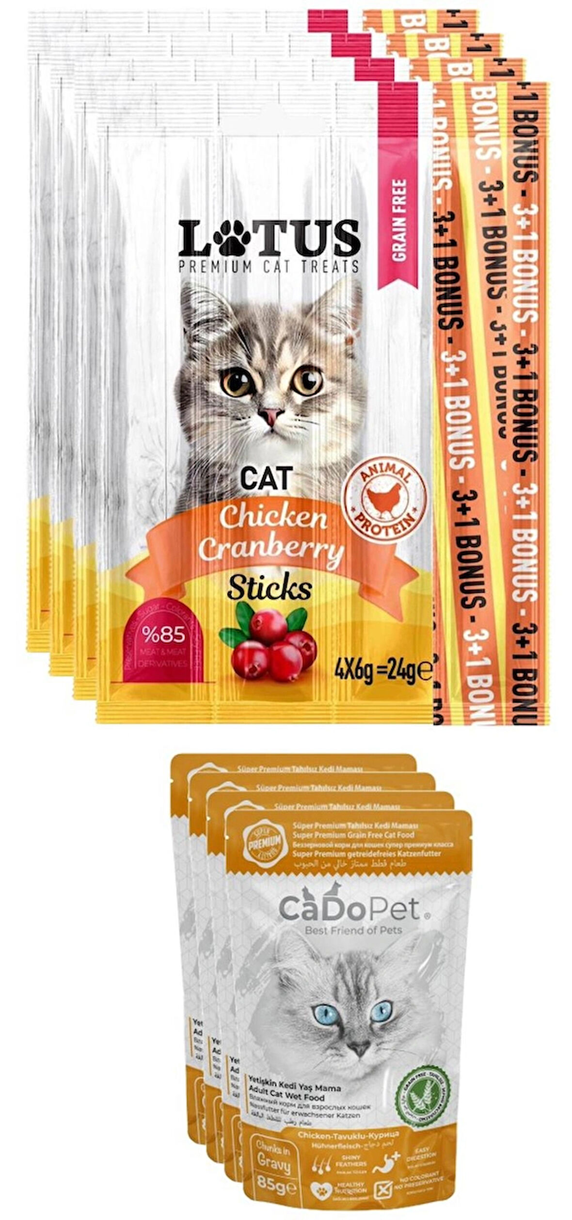 Lotus Tavuk Etli Kızılcıklı 4 adet 4lü Leziz Kedi Sticks Ödül Çubukları, 4 Chicken Punch