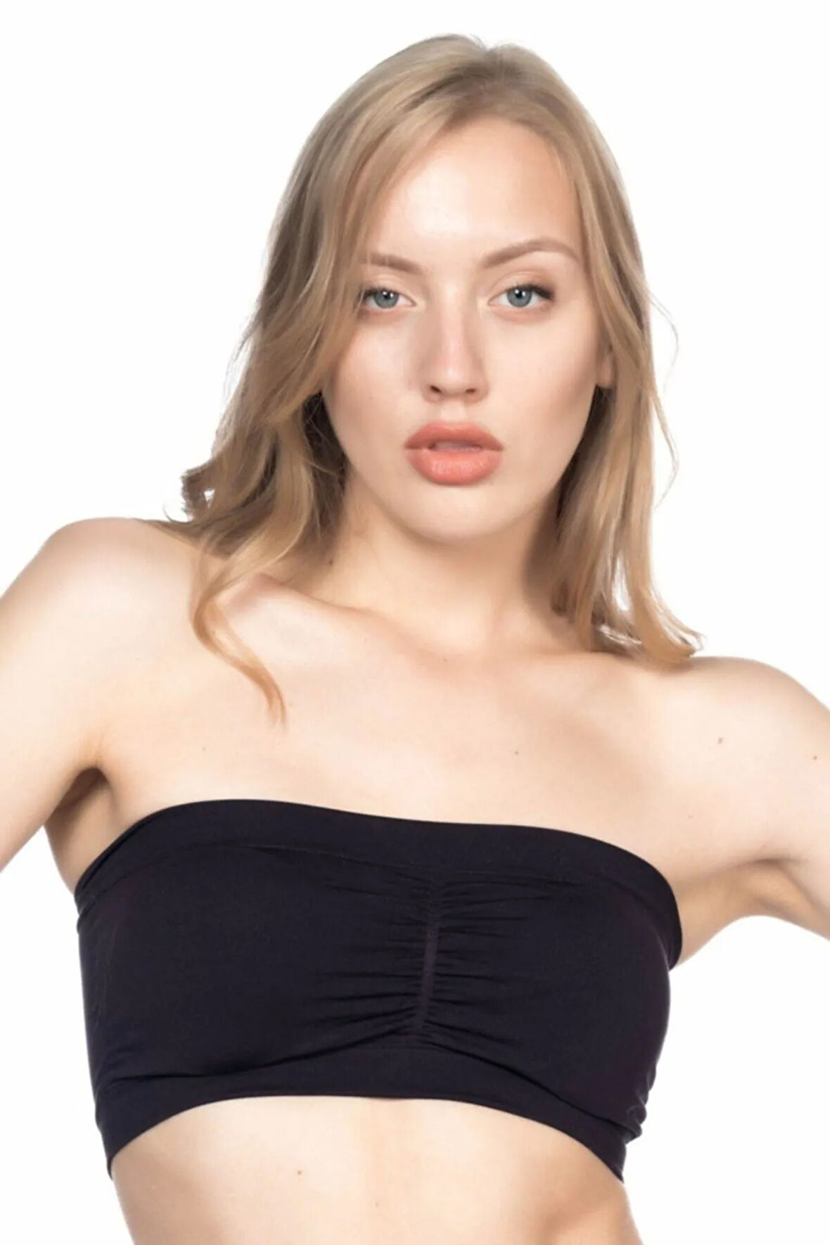 Kadın Siyah Dikişsiz Pedli Straplez Korse Büstiyer 4022