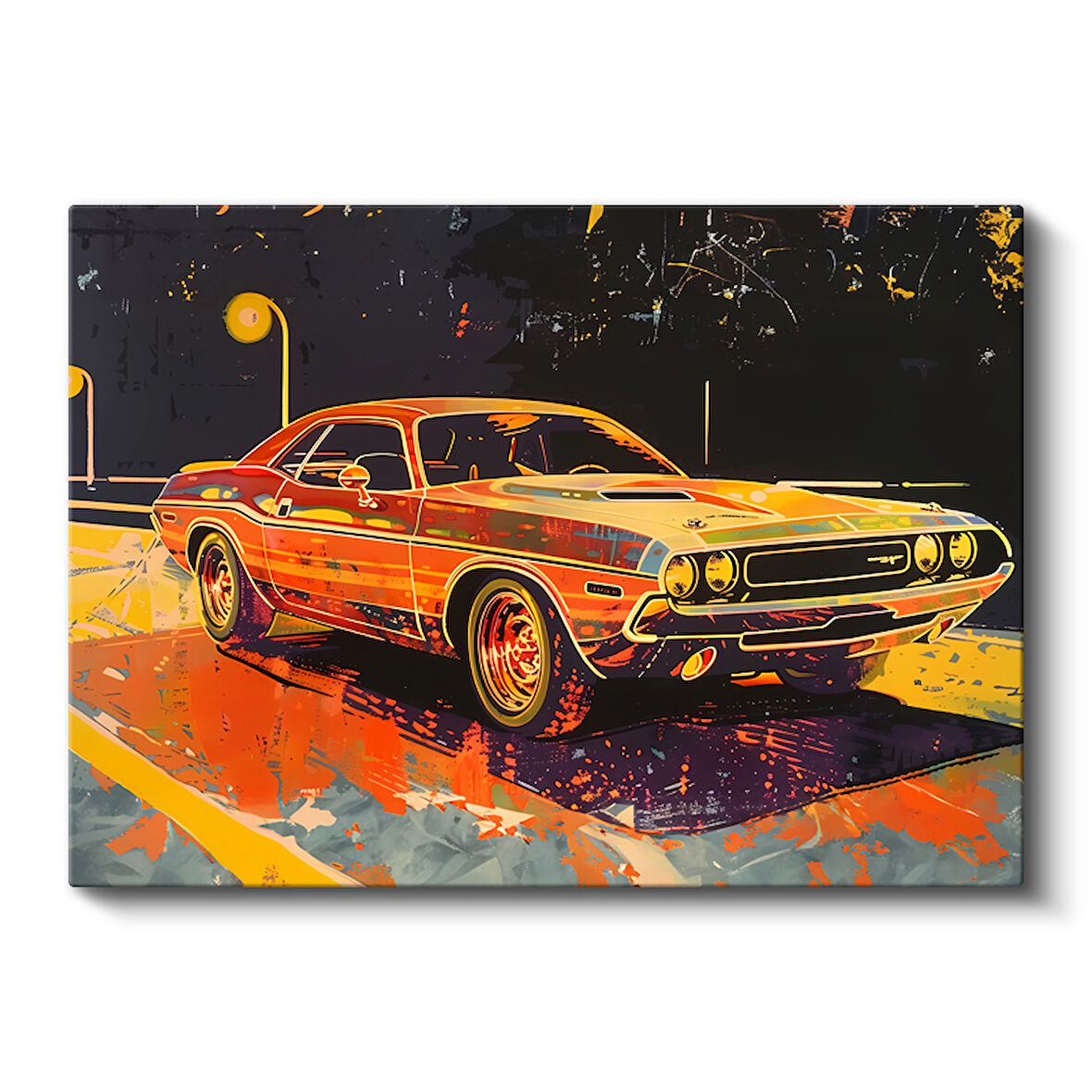 Retro Turuncu Dodge Challenger Pop Art Kanvas Tablo