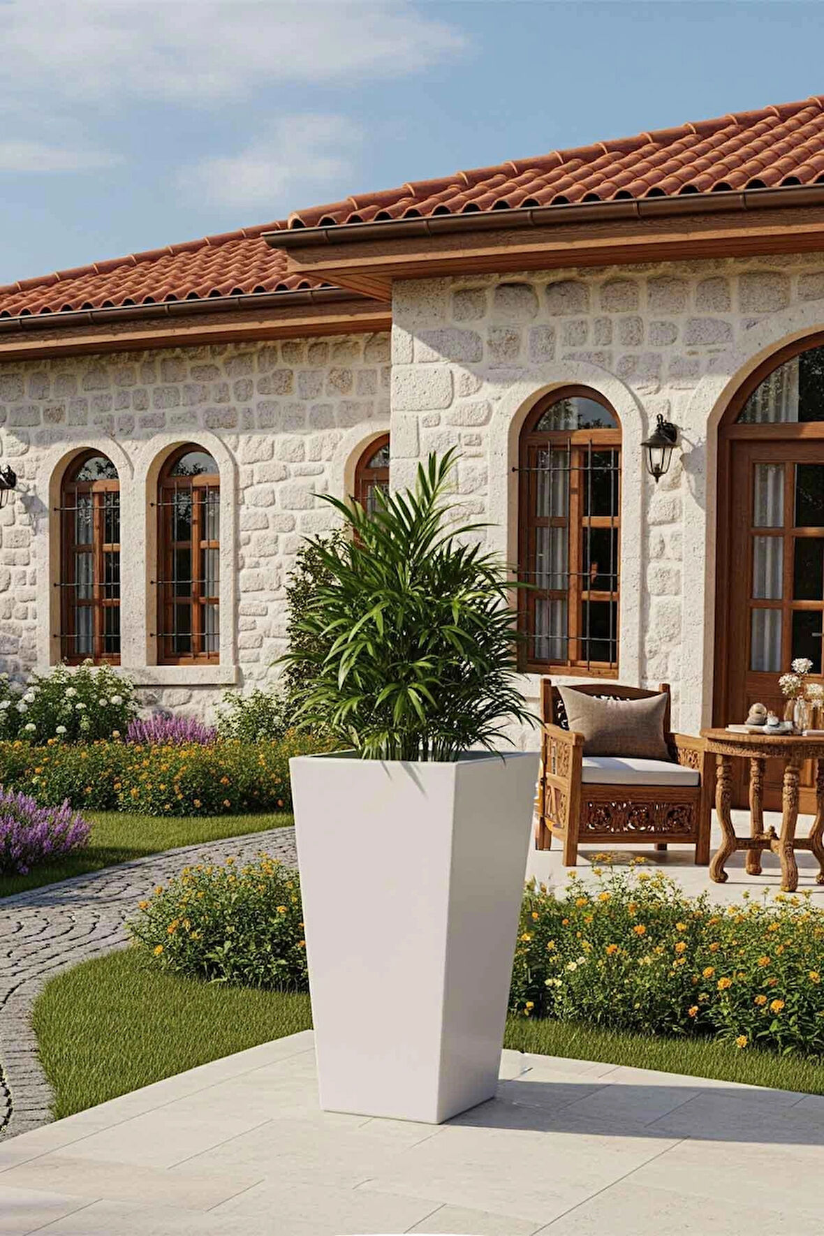Aura Conica Fiber Konik Saksı Mat - 70x40cm - Büyük Boy - Üst Açıklık 40cm - Yükseklik 70cm Fiber Saksı Fiberglass