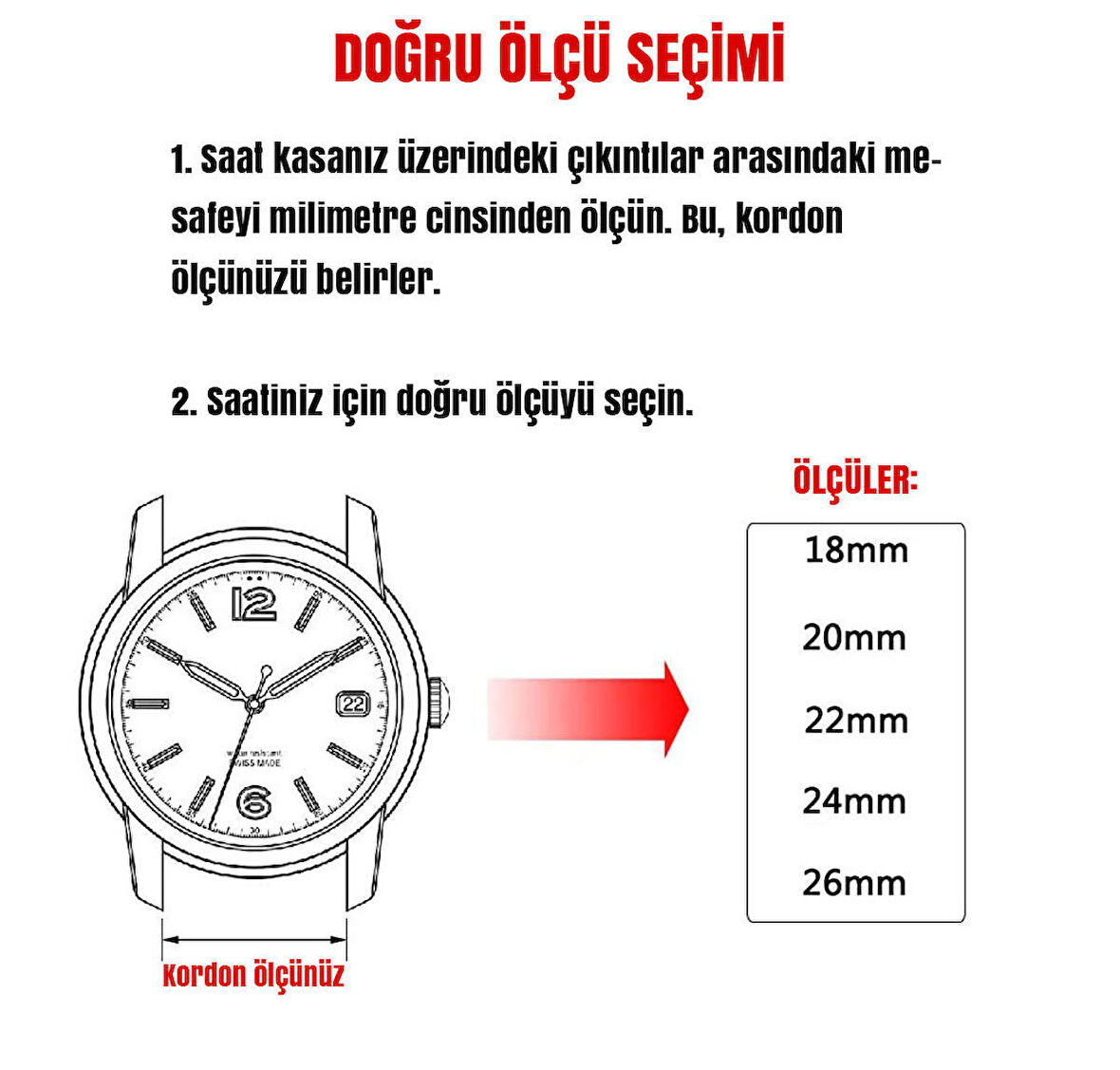 Açık Kahverengi Taba Kroko Saat Kordonu Kayış 22mm