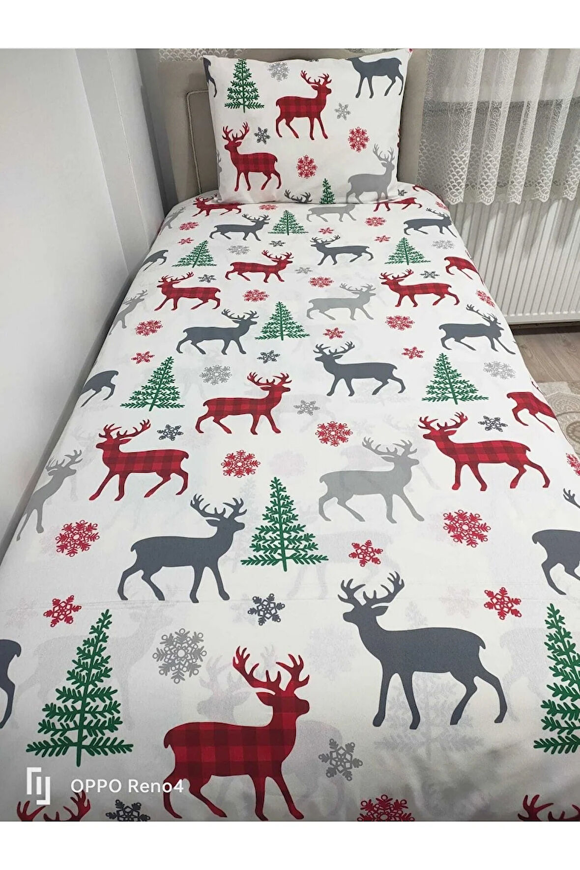Tek Kişilik Ranforce (kumaş) Lastiksiz Çarşaf Takımı Yılbaşı Desen