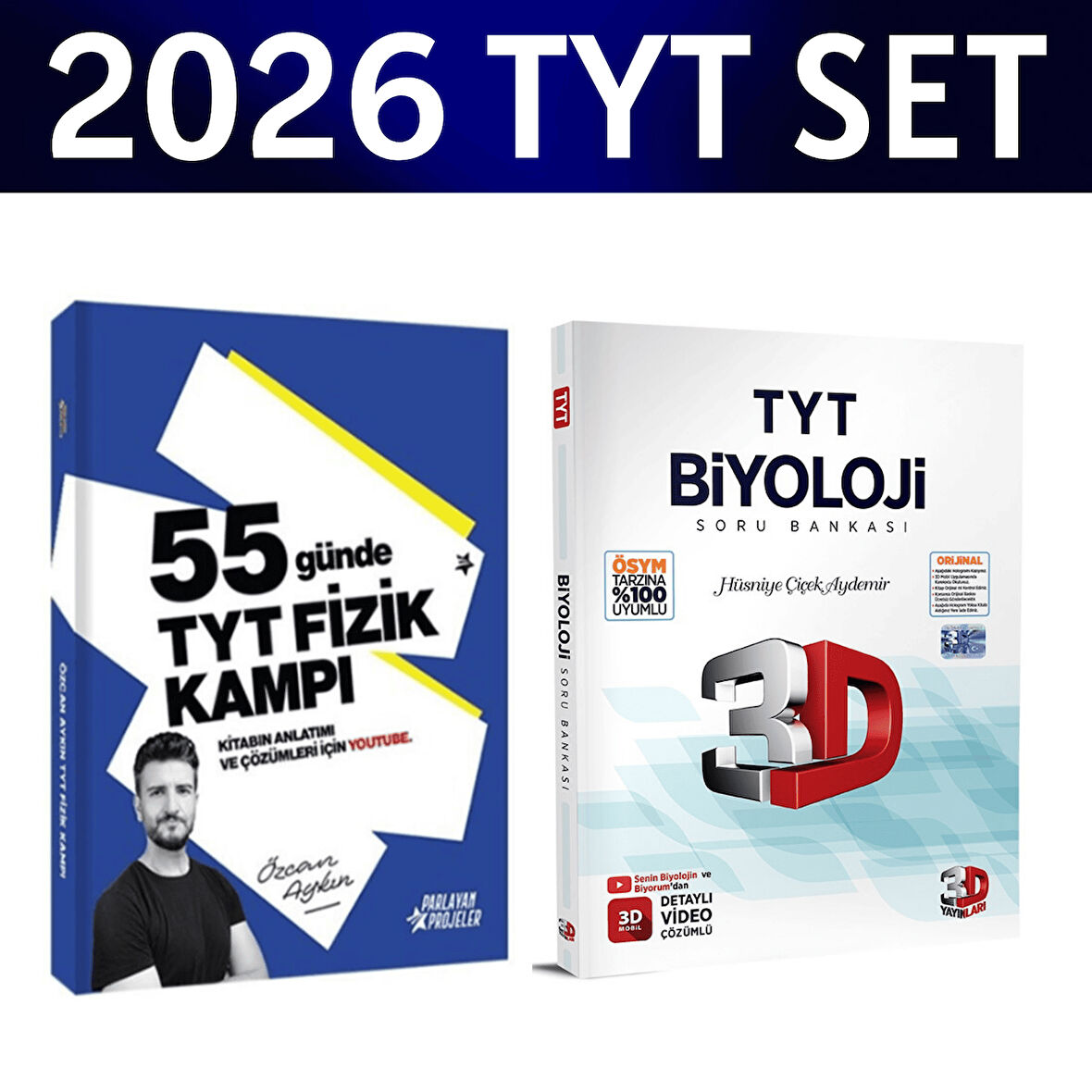 2026 TYT 55 Günde Fizik Kampı Özcan Aykın+ TYT Biyoloji Soru Bankası 3D Yayınları