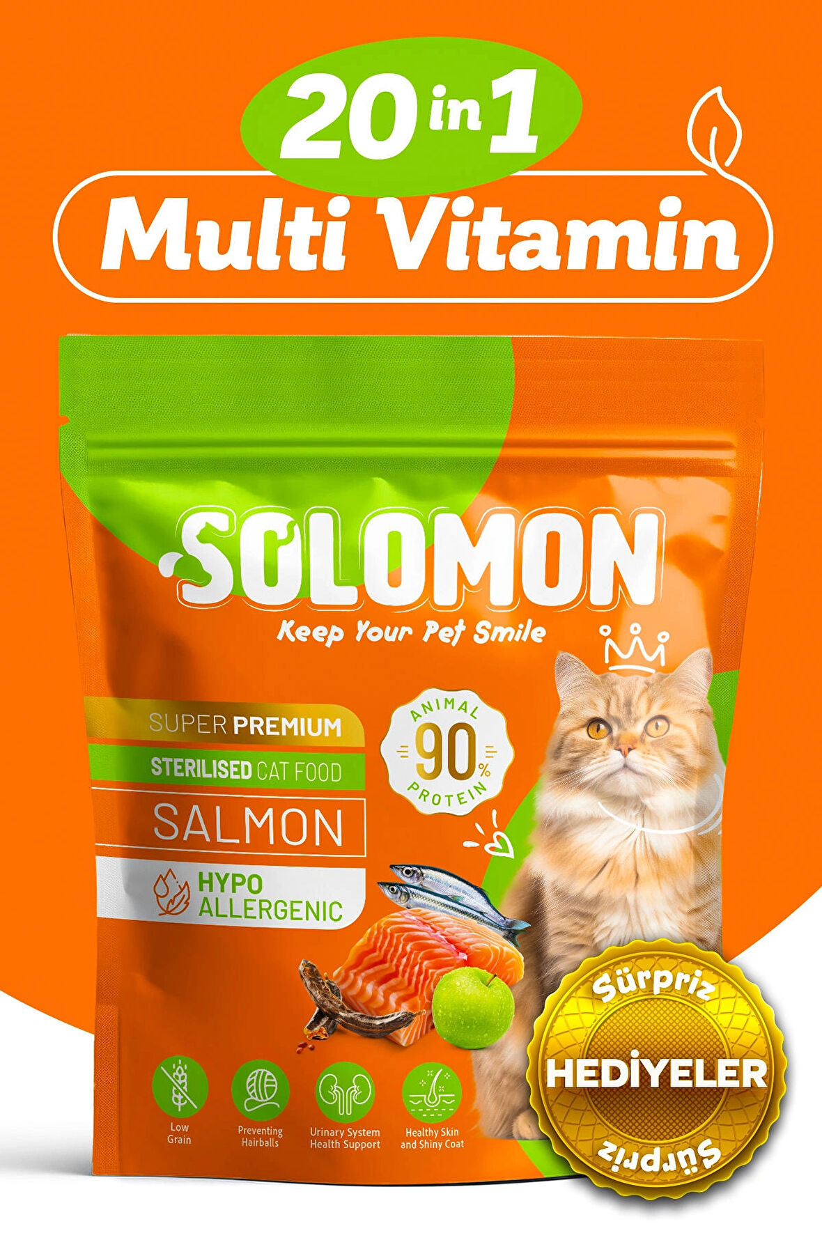 Kısırlaştırılmış Somon'lu Süper Premium Kedi Maması 1,5 Kg - Hipoalerjenik - Düşük Tahıllı