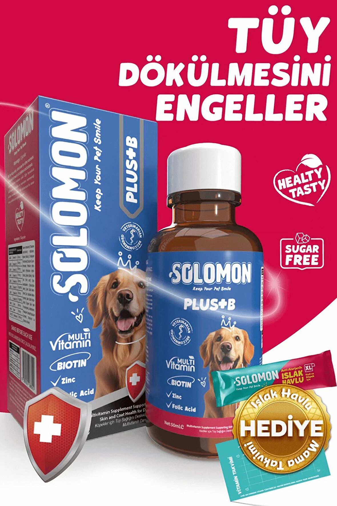 Plus B Dog 50 ML Köpekler için Tüy Dökülmesini Engelleyici Biotin Damla