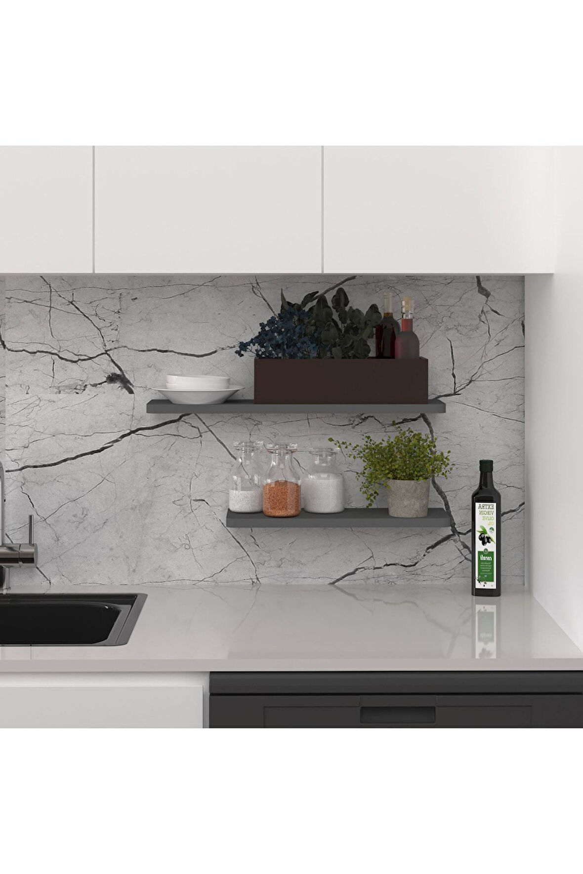 Modern Organizer Düzenleyici Dekoratif 2'li Kitaplık Banyo Mutfak Duvar Rafı