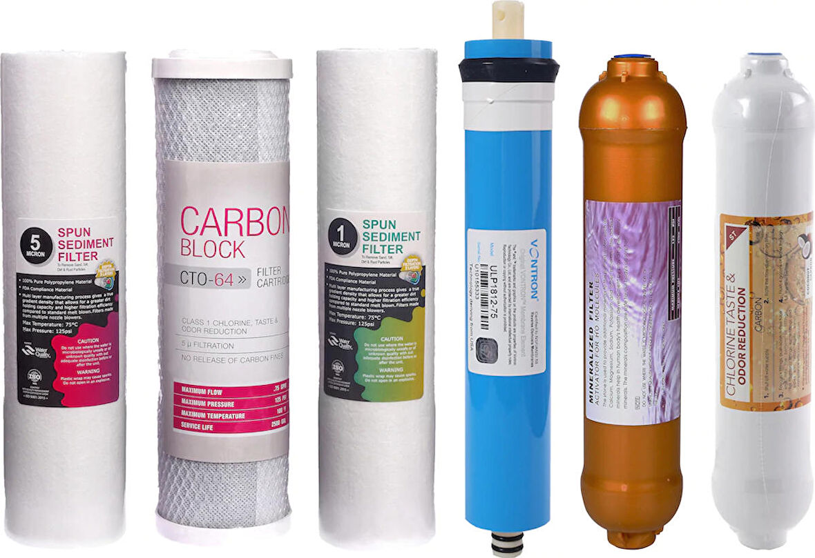 E-Water Su Arıtma Cihazı 6'lı Filtre Seti Ekonomik Set Vontron Membranlı Gold Mineral Filtre