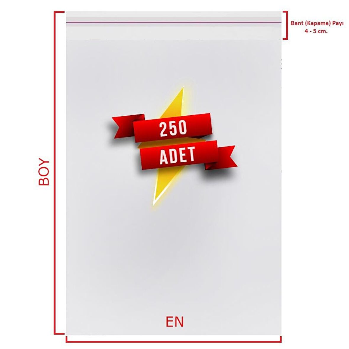 10x20+5 (10*25) cm. 250 Adet - Şeffaf Bantlı Yapışkanlı Jelatin Poşet