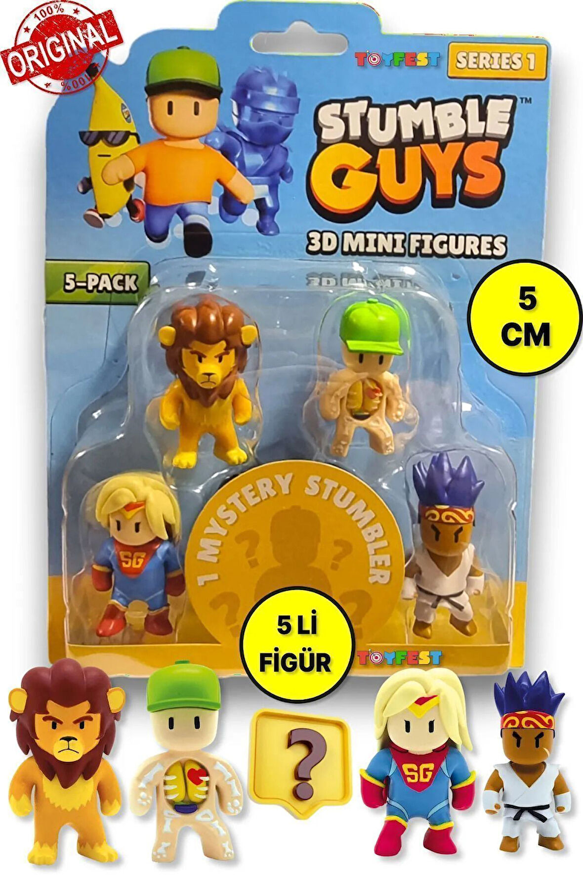 Stumble Guys Seri 1 - 3D Mini 1 i Sürpriz olan 5 li Figür Seti - Super Gal Leonidas