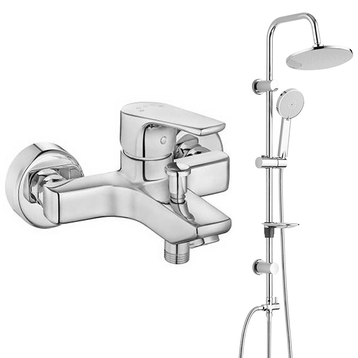 ECA Niobe Banyo Bataryası + T-MAY Banyo Lidya Oval Tepe Duş Takımı Seti Krom Paslanmaz