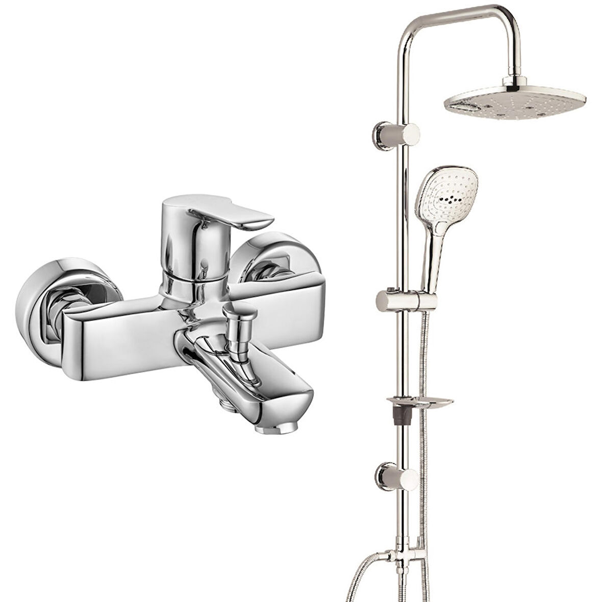 ECA Luna Banyo Bataryası+T-MAY Banyo Ayvacık Elips Tepe Duş Takımı Seti Paslanmaz Krom