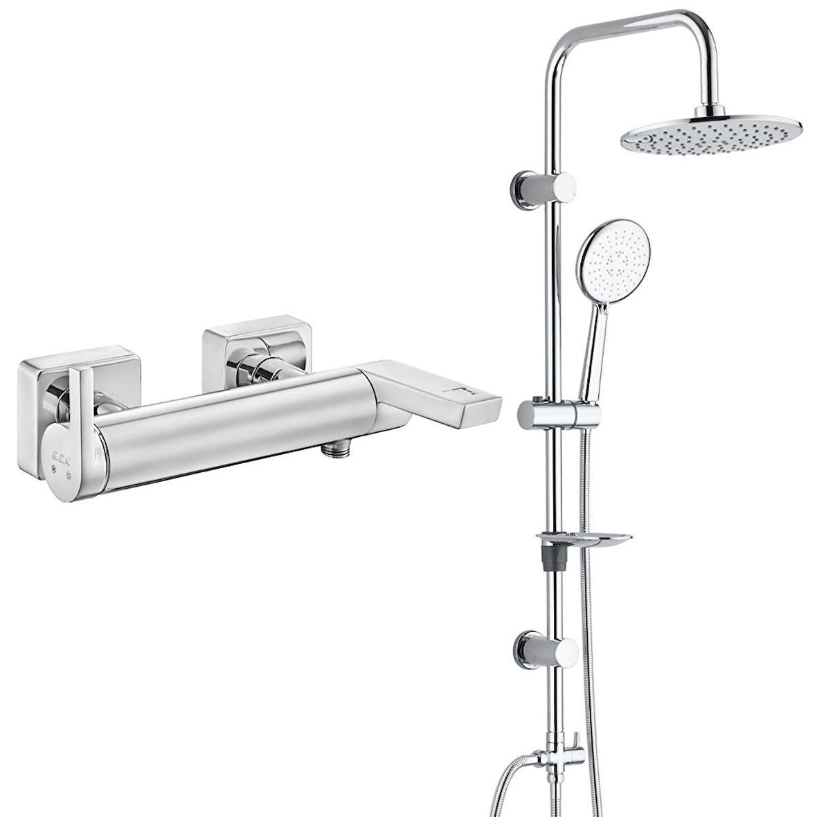 ECA İcon Banyo Bataryası+T-MAY Banyo Bostan Oval Tepe Duş Takımı Seti Paslanmaz Krom
