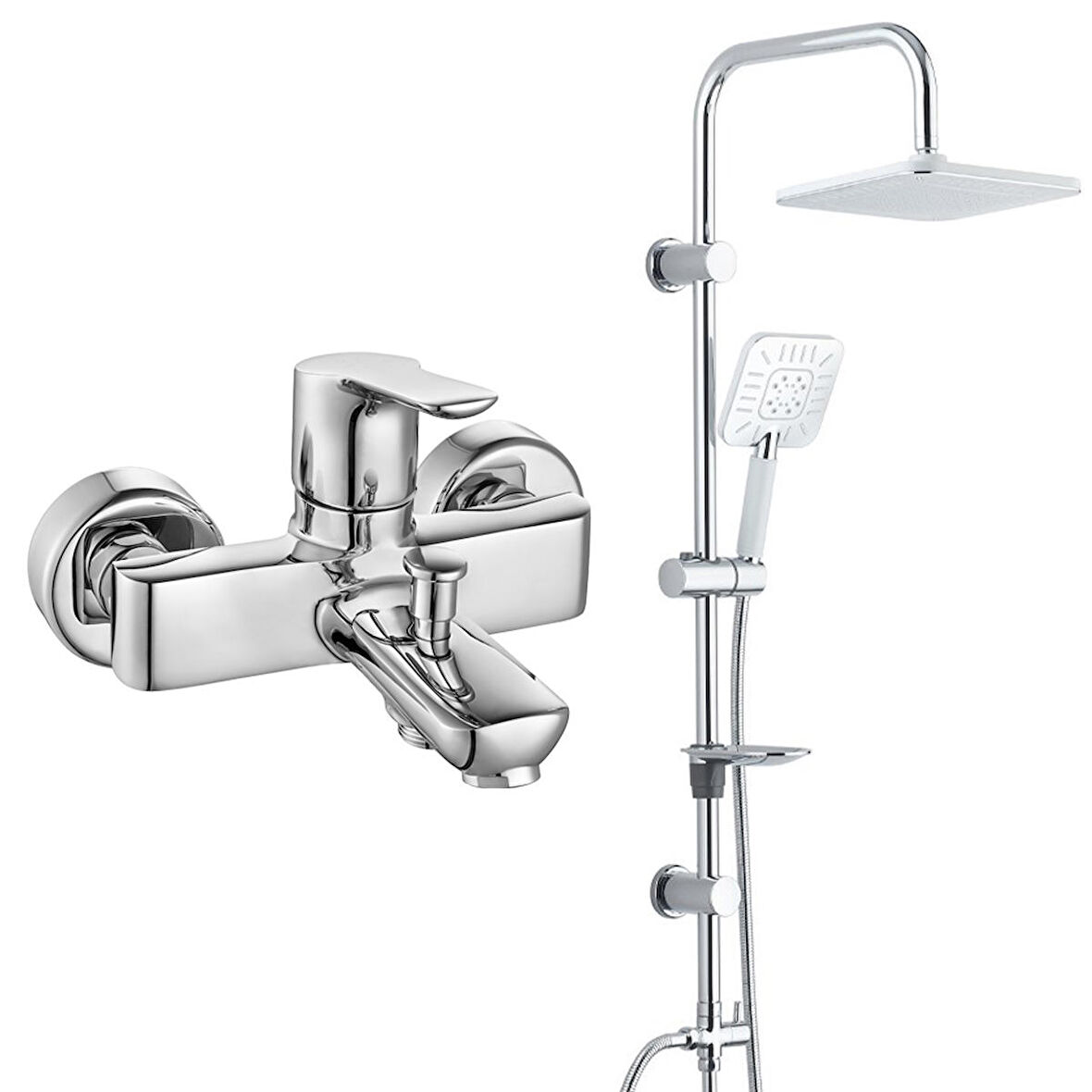 ECA Luna Banyo Bataryası+T-MAY Banyo Çamlıca Kare Tepe Duş Takımı Seti Paslanmaz Krom
