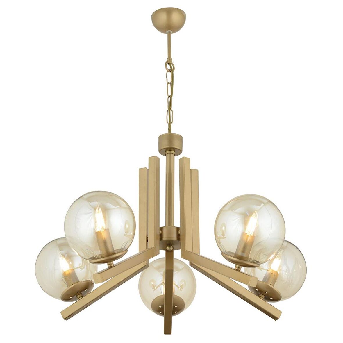 Mikel 5 Lü Eskitme Boyalı Bal Camlı Modern Retro Sarkıt Yatak Odası Salon Avize 