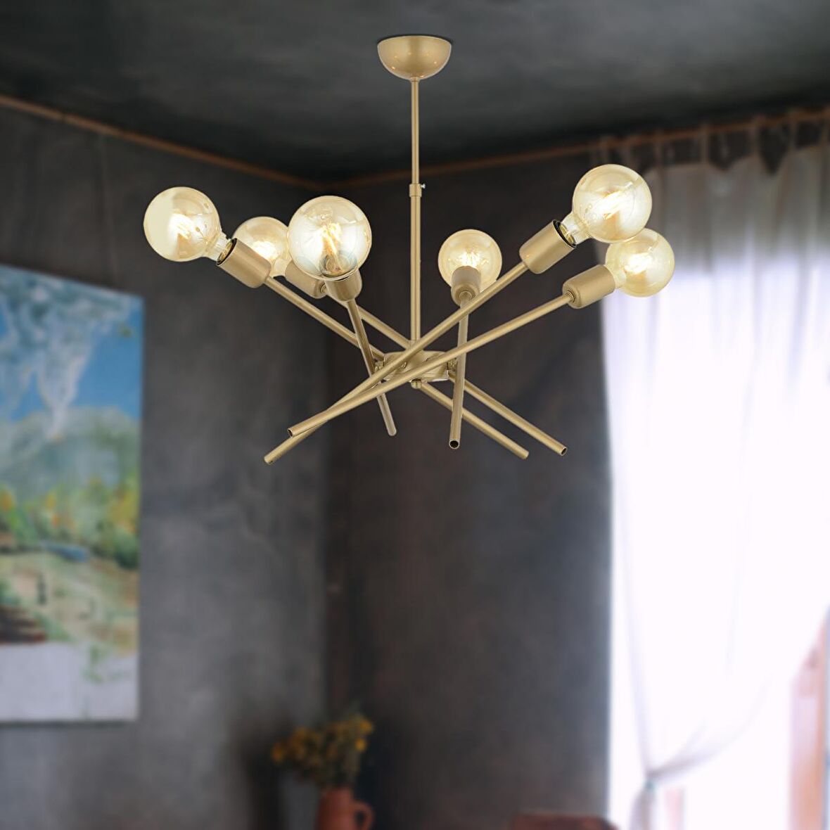 Meter 6 Lı Eskitme Modern Genç Odası Mutfak Yatak Odası Salon Avize 