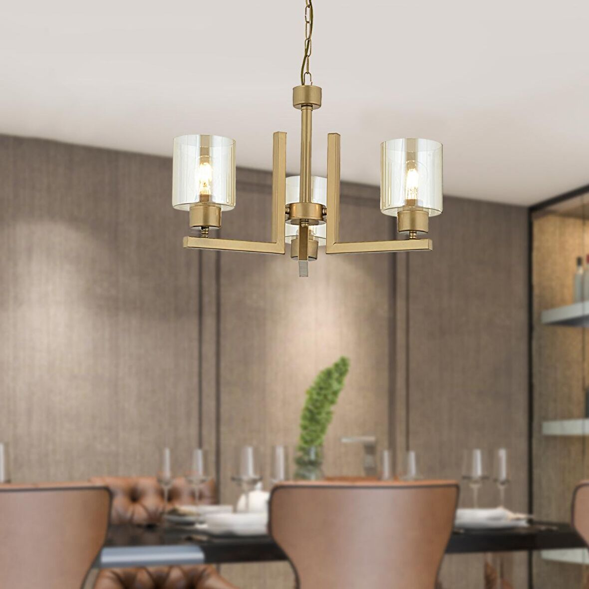 Tasse 3 Lü Eskitme Boyalı Avize Bal Camlı Modern Genç Odası Yatak Odası Salon Avize 