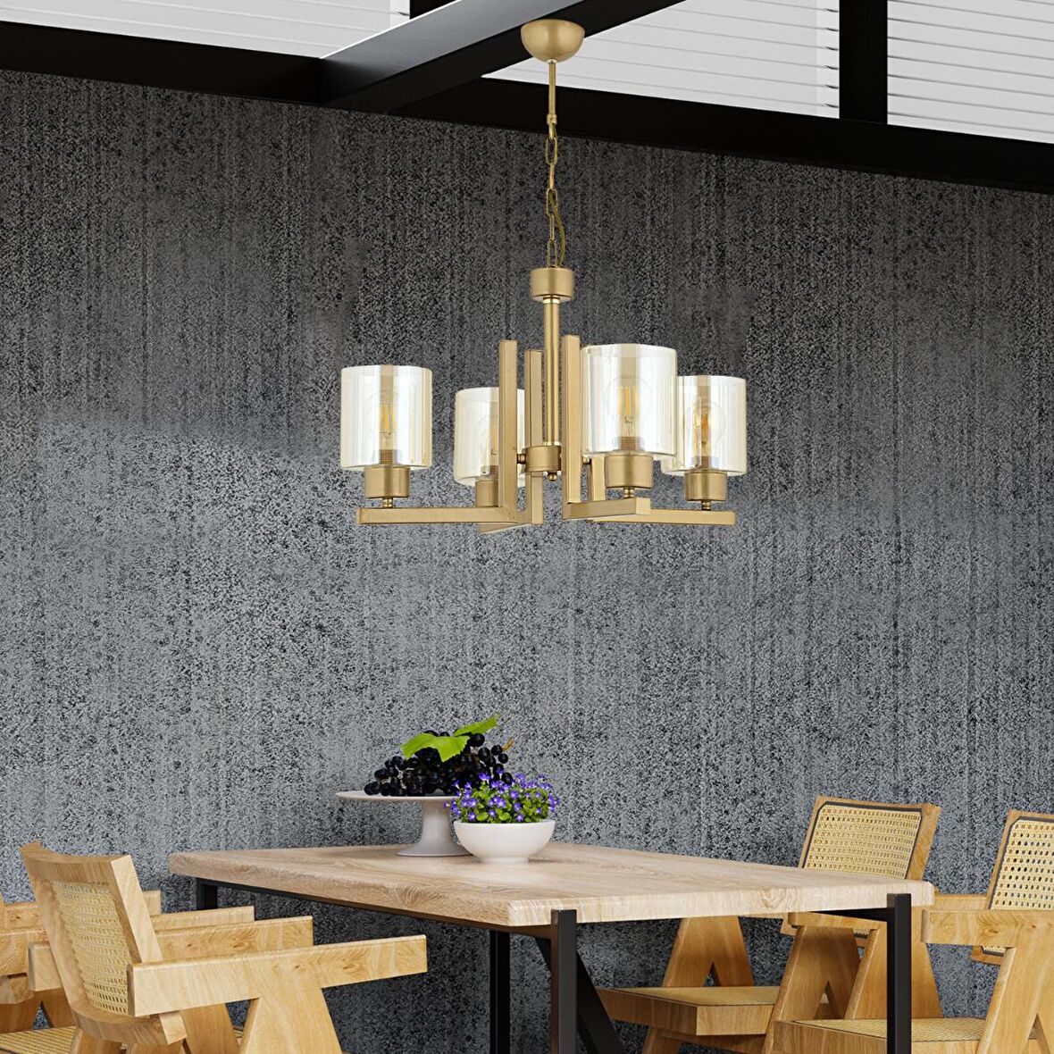 Tasse 4 Lü Eskitme Boyalı Avize Bal Camlı Modern Genç Odası Yatak Odası Salon Avize 