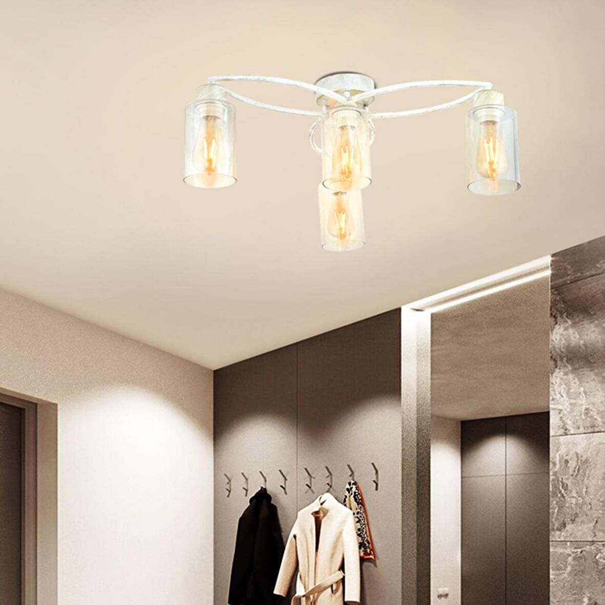 Erkin 4 Lü Bal Camlı Beyaz Modern Genç Odası Mutfak Salon Avize 