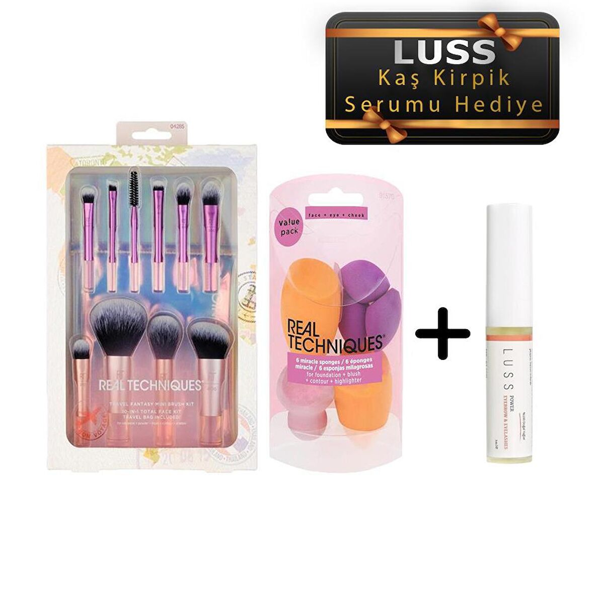 Real Technıques Makyaj Aplikatörleri Ve Luss Kaş Kirpik Serum 3lü Set