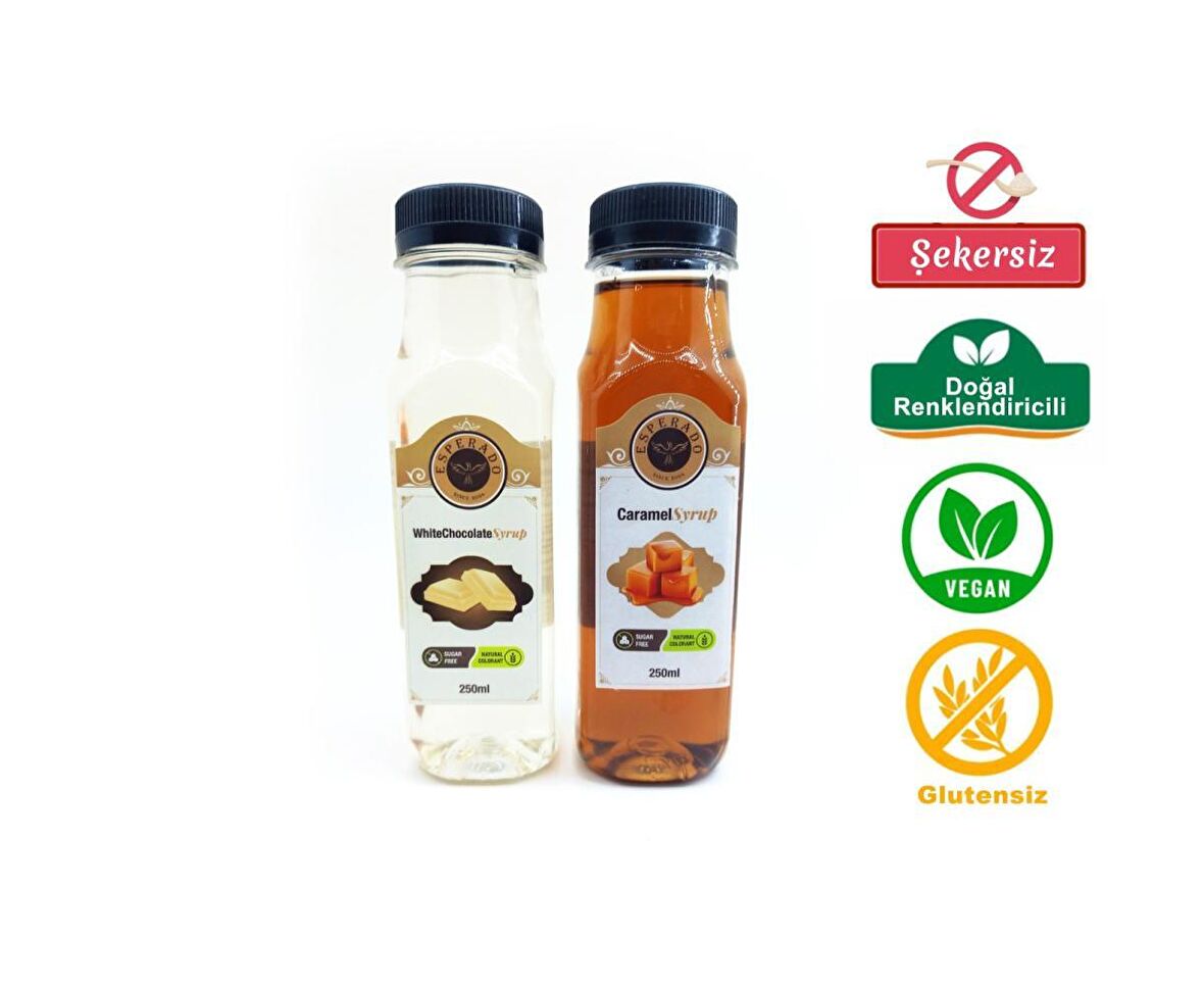 ESPERADO - 2 Lİ KAHVE ŞURUP SETİ - BEYAZ ÇİKOLATA *  KARAMEL  AROMALI  -ŞEKERSİZ -ZERO- 2X250 ML