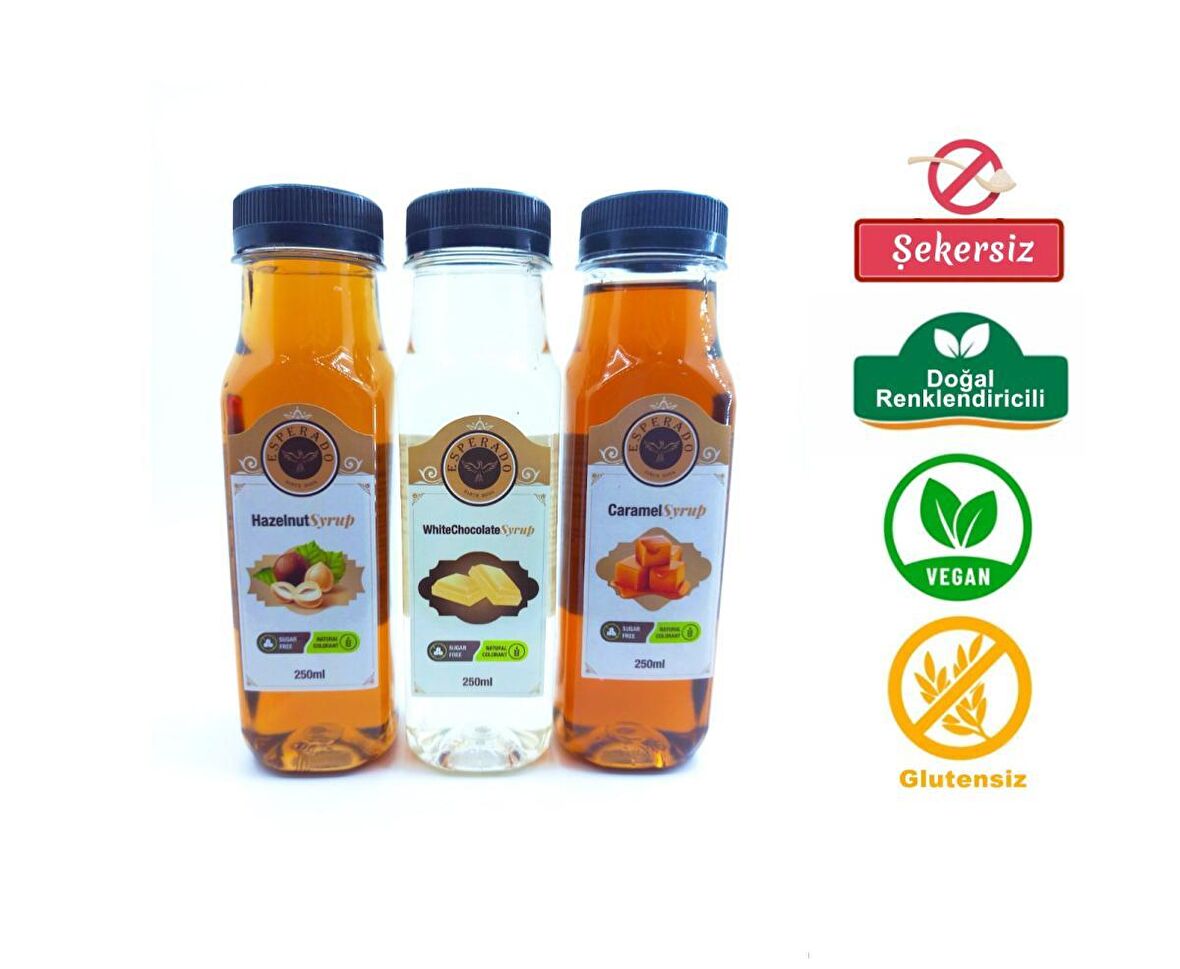 ESPERADO - 3 LÜ KAHVE ŞURUP SETİ  BEYAZ ÇİKOLATA * KARAMEL * FINDIK  AROMALI   - ŞEKERSİZ -ZERO- 3 X 250 ML